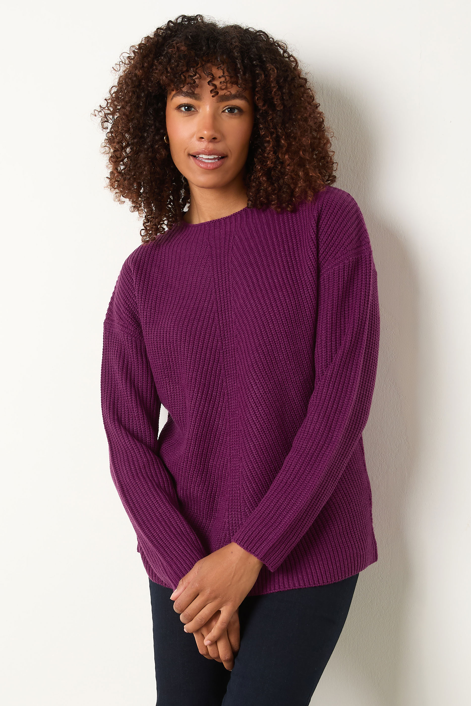M&Co Berry Purple Funnel Neck Knitted Jumper | M&Co 3