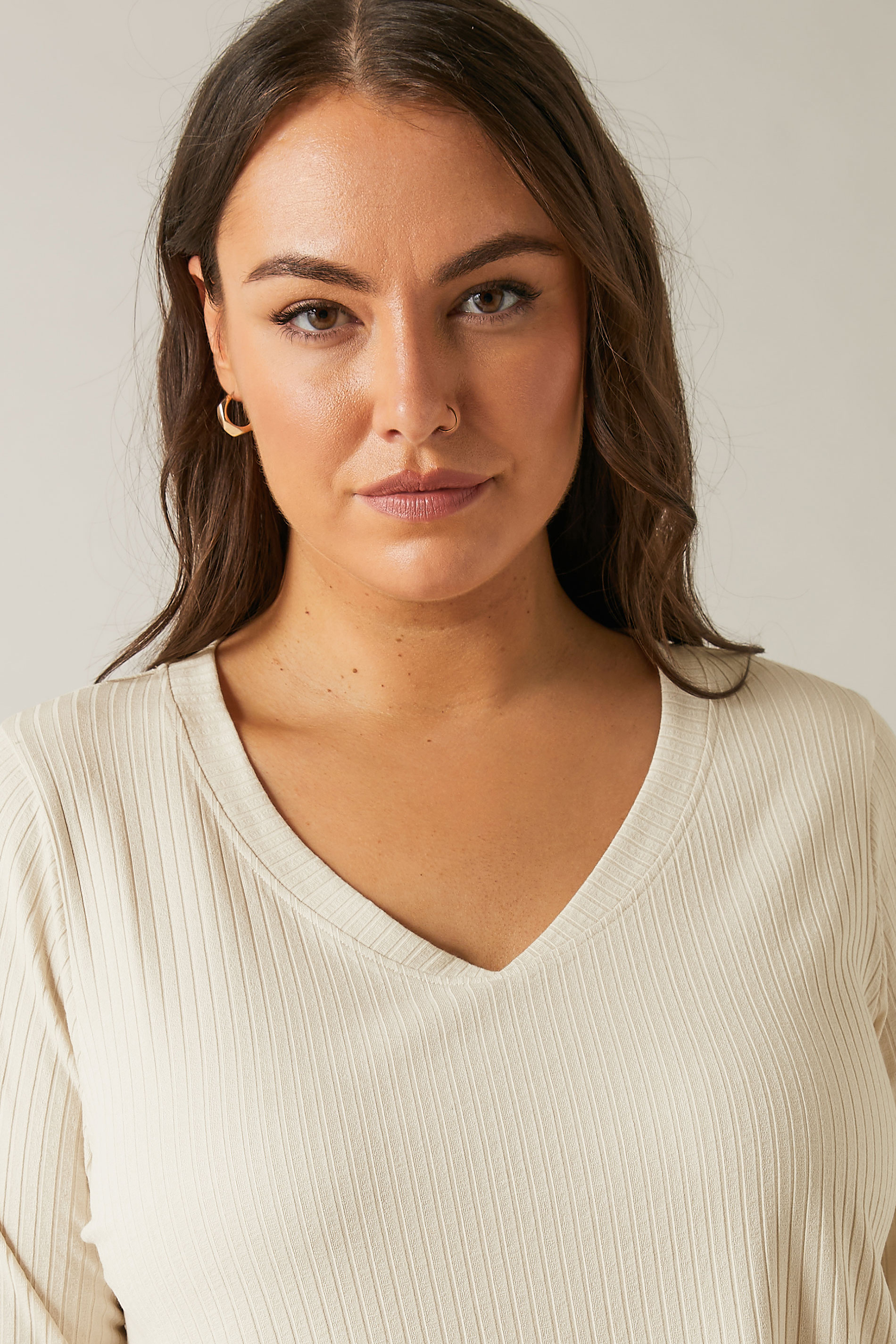 EVANS Plus Size Cream Premium Ribbed Modal Blend Swing Top | Evans 4