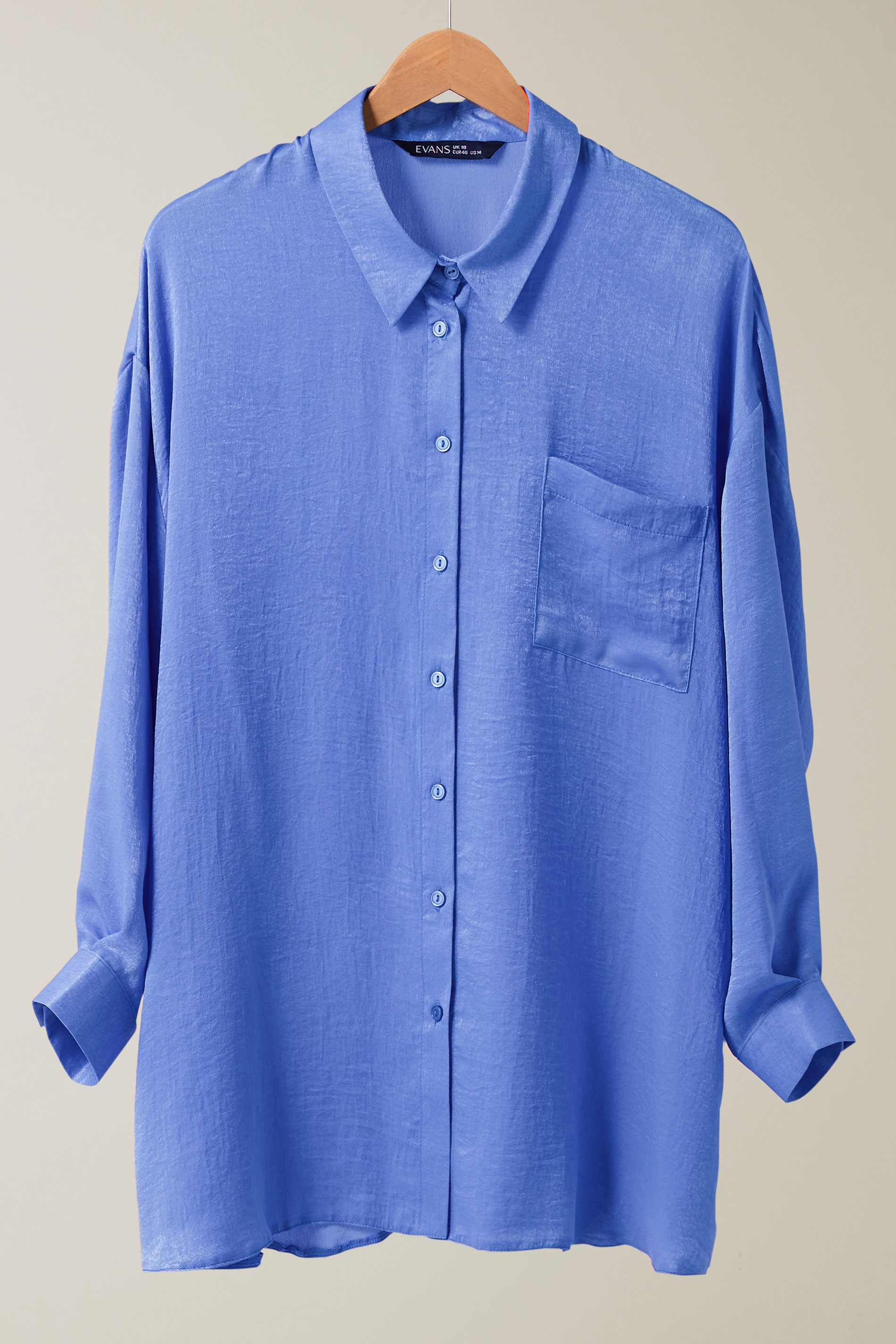 EVANS Plus Size Blue Metallic Button Through Shirt | Evans 5