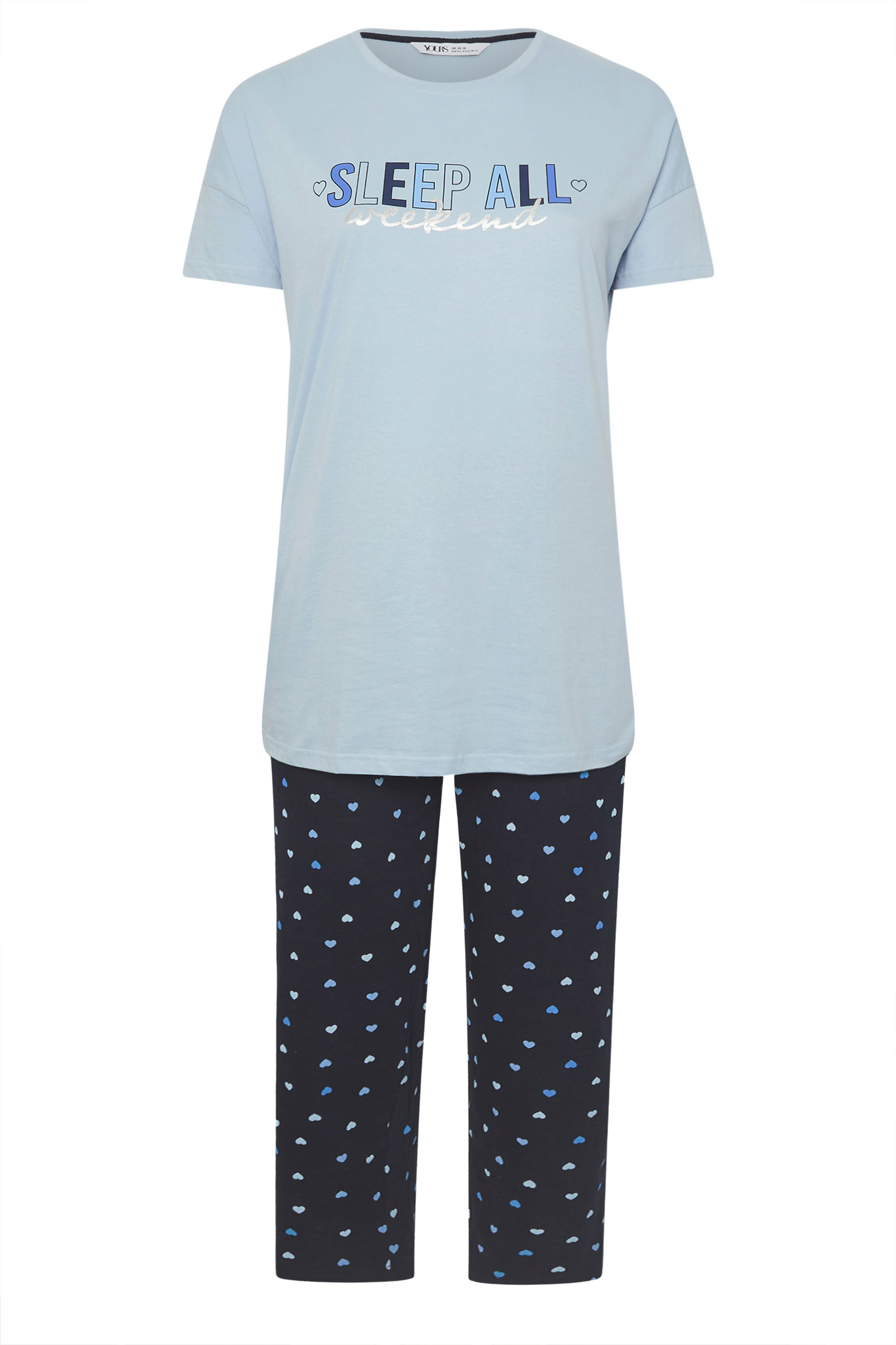 YOURS Plus Size Blue 'Sleep All Weekend' Wide Leg Pyjama Set | Yours Clothing 5
