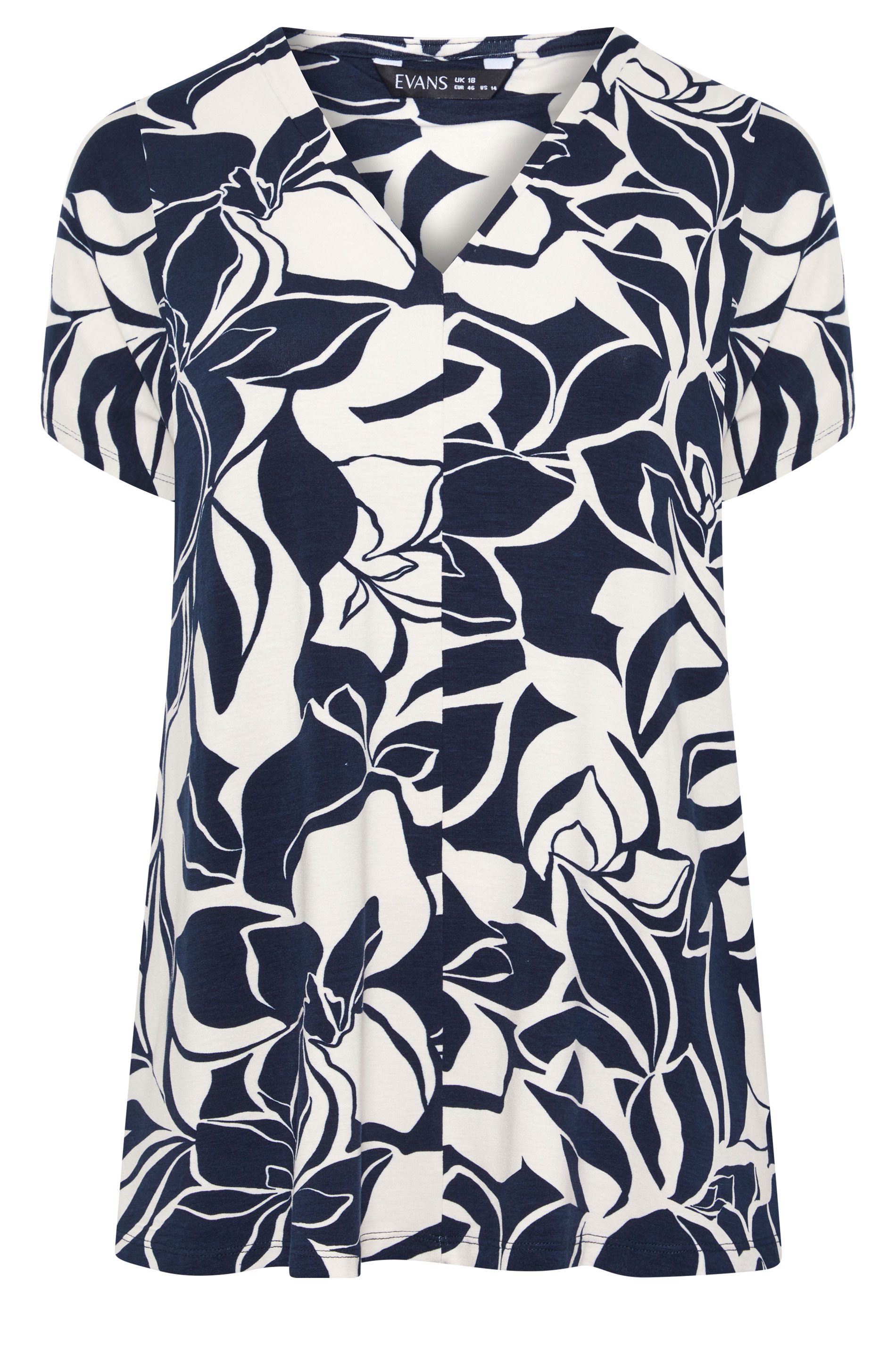 EVANS Curve Navy Blue Abstract Floral Grown-On Sleeve Top | Evans 5