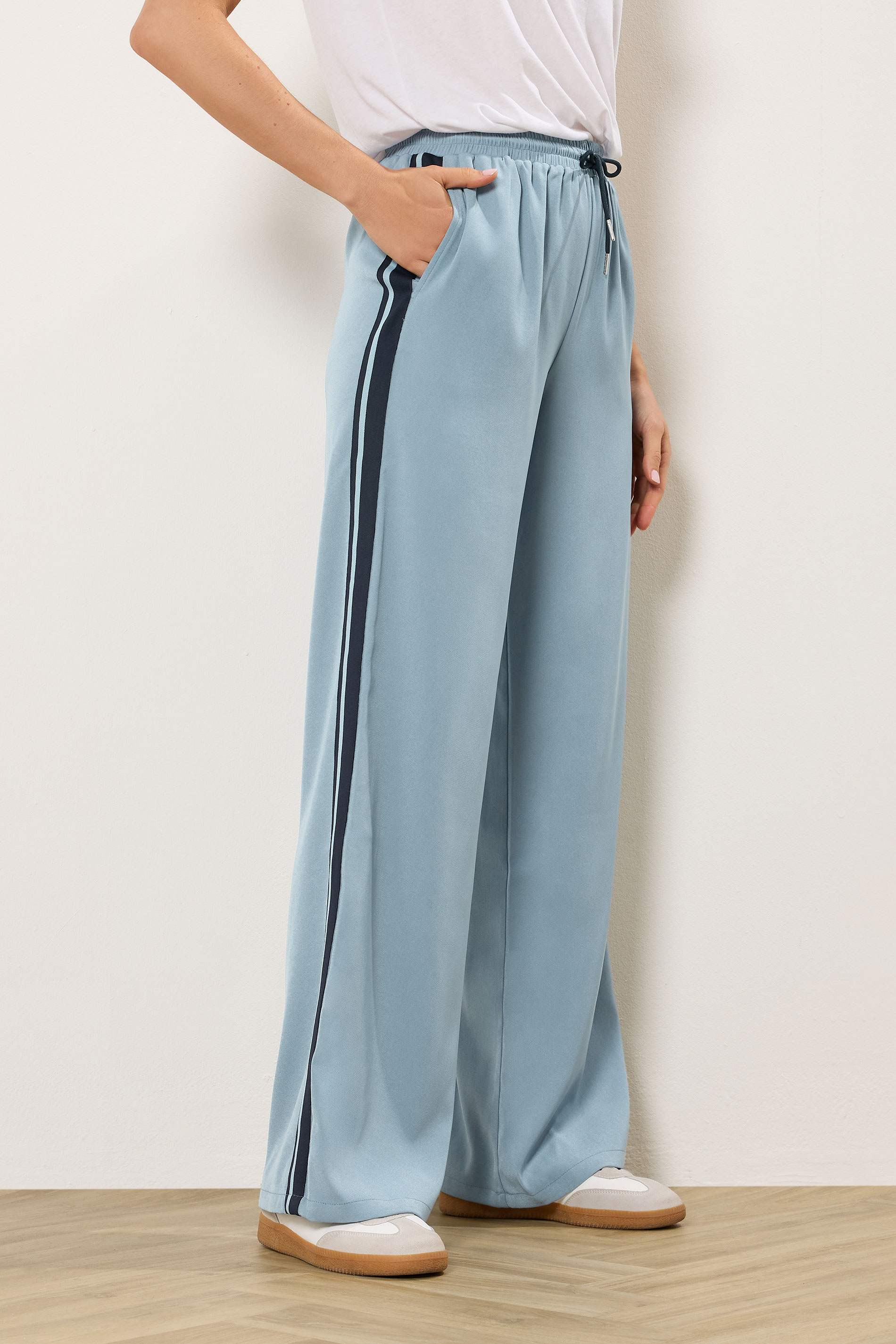 LTS Tall Women's Blue Side Stripe Wide Leg Trousers | Long Tall Sally 1