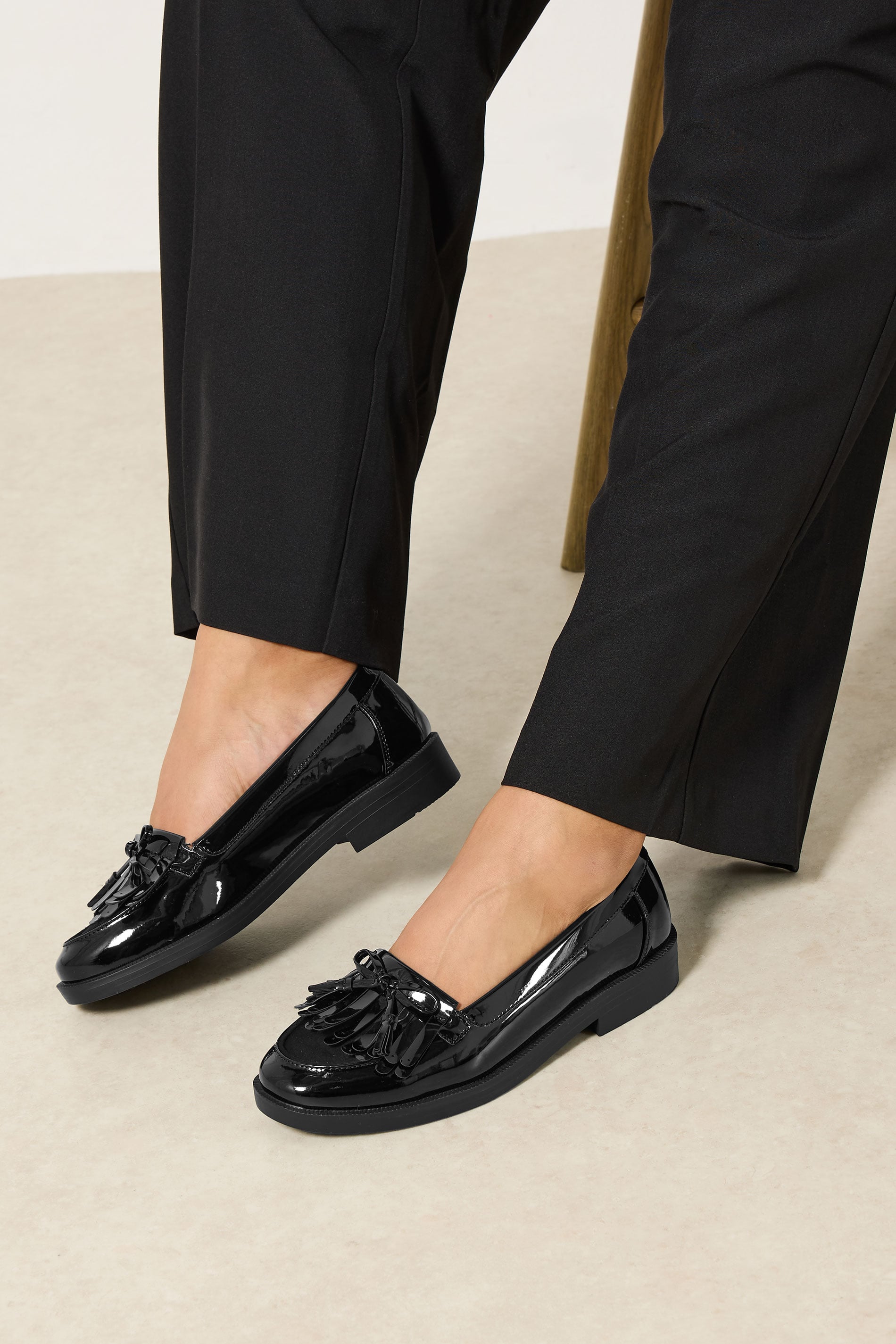 Women's Black Yours Patent Fringe Loafers In Wide E Fit & Extra Wide Eee Fit Size 10Eee