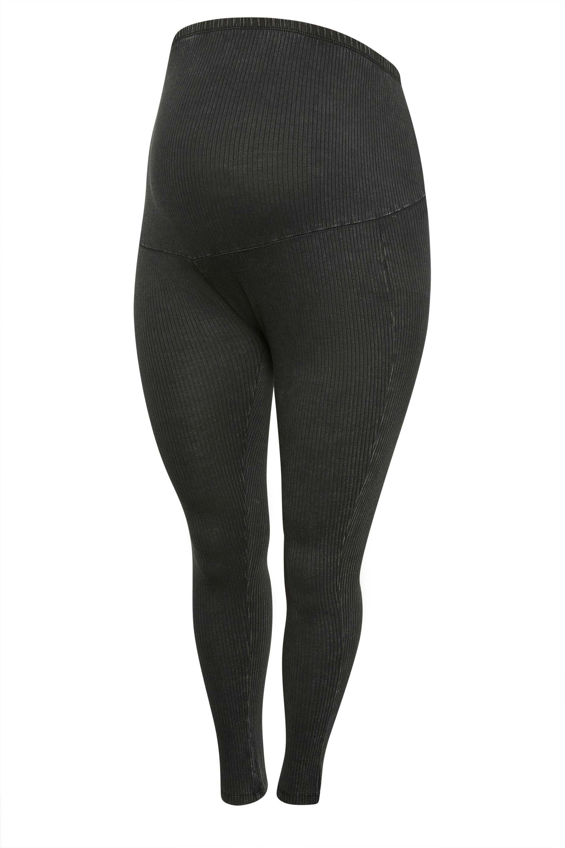 BUMP IT UP MATERNITY Plus Size Black Acid Wash Ribbed Leggings | Yours Clothing 5