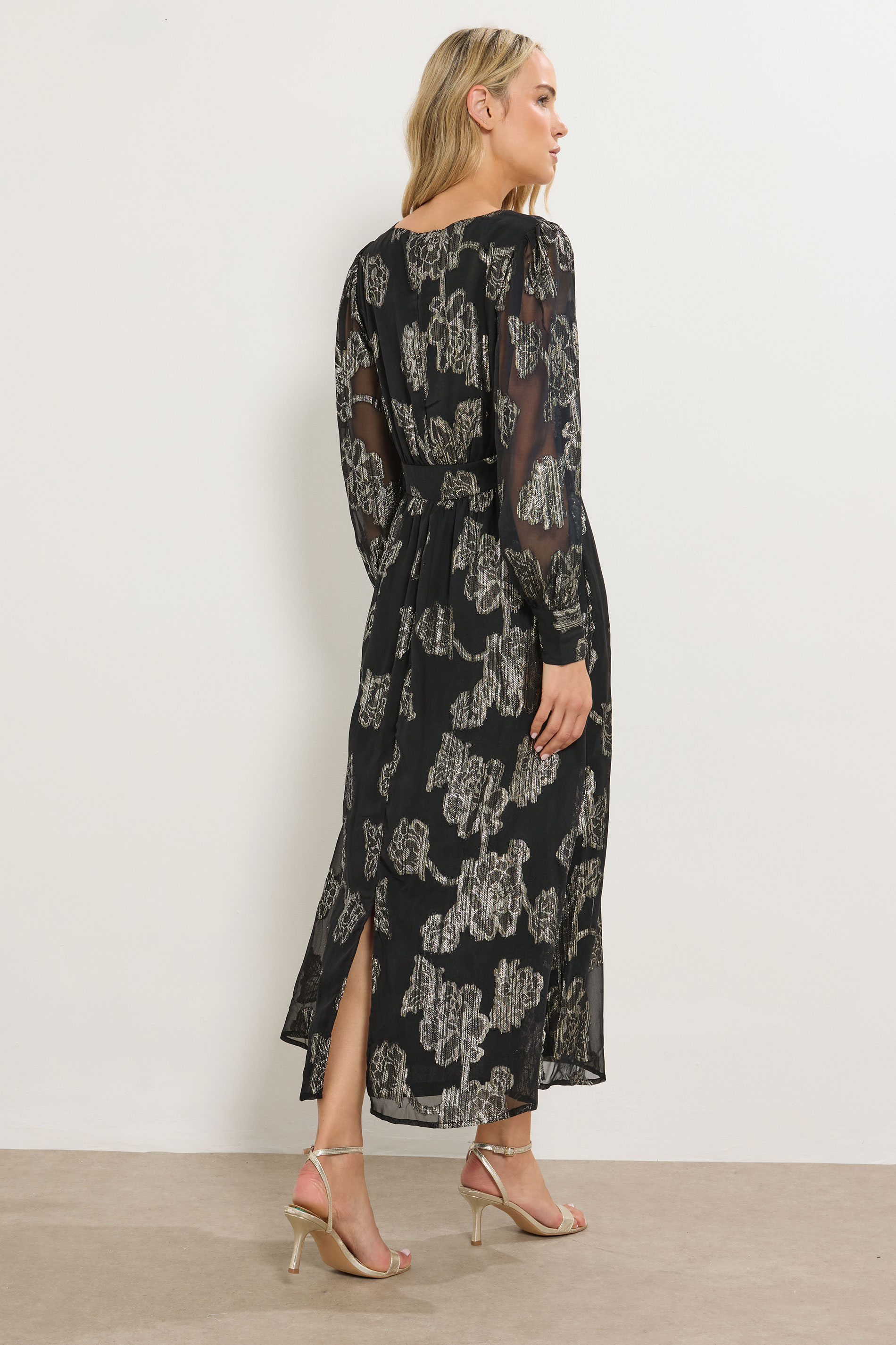 LTS Tall Black & Gold Floral Jacquard Maxi Dress | Long Tall Sally  2