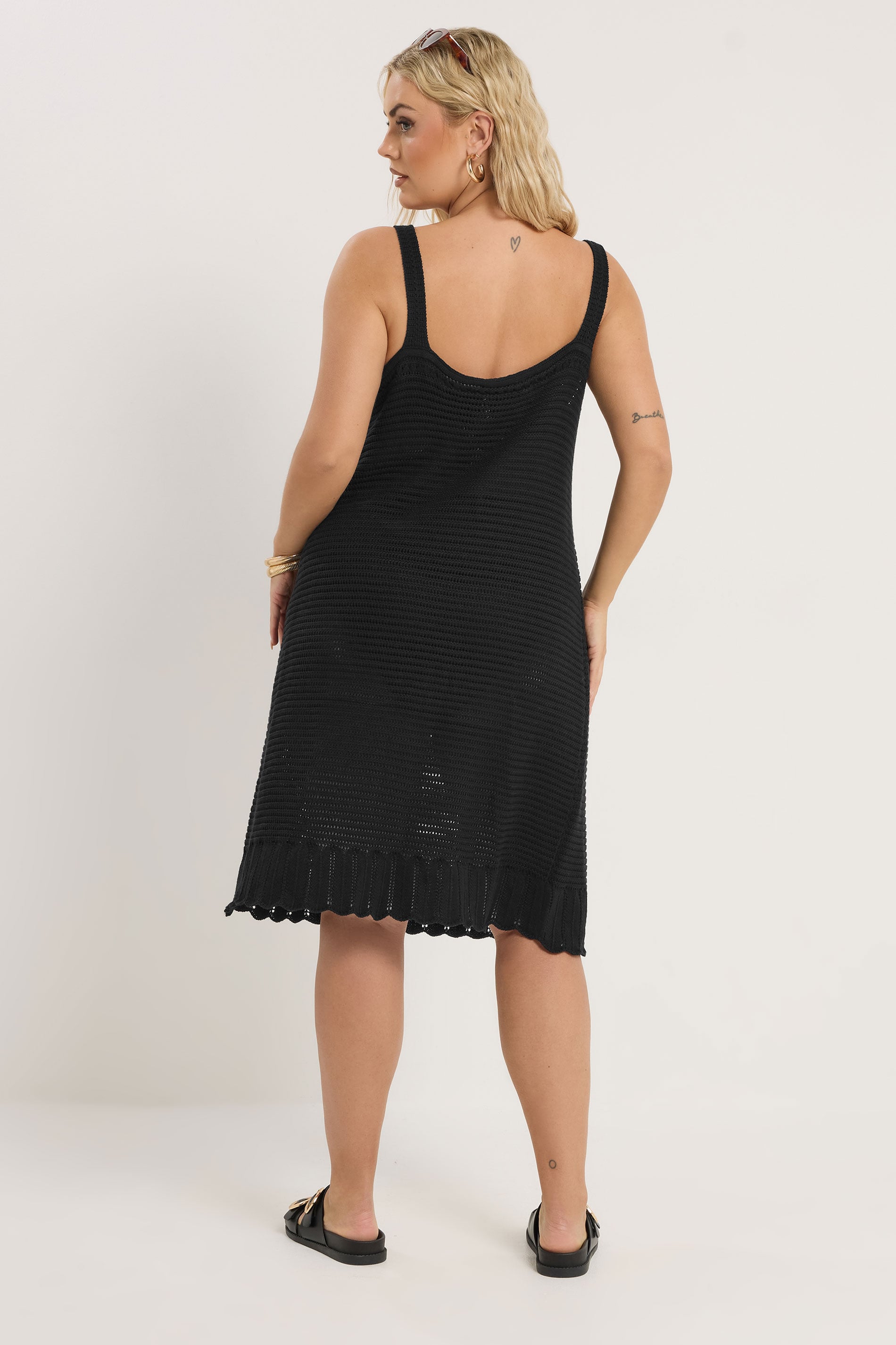 YOURS Plus Size Black Crochet Swing Dress | Yours Clothing 4