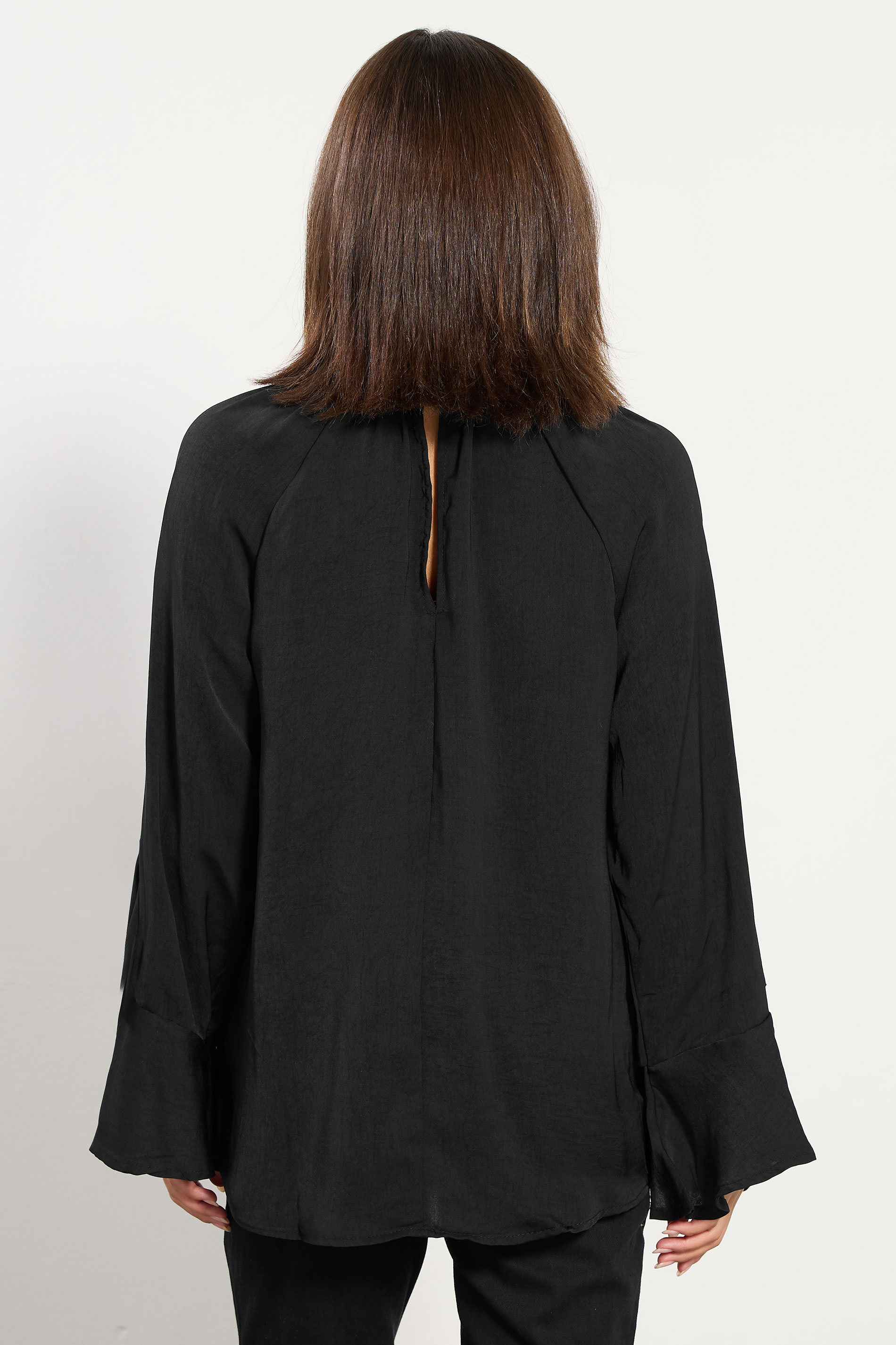 PixieGirl Petite Women's Black Satin Frill Blouse | PixieGirl 2