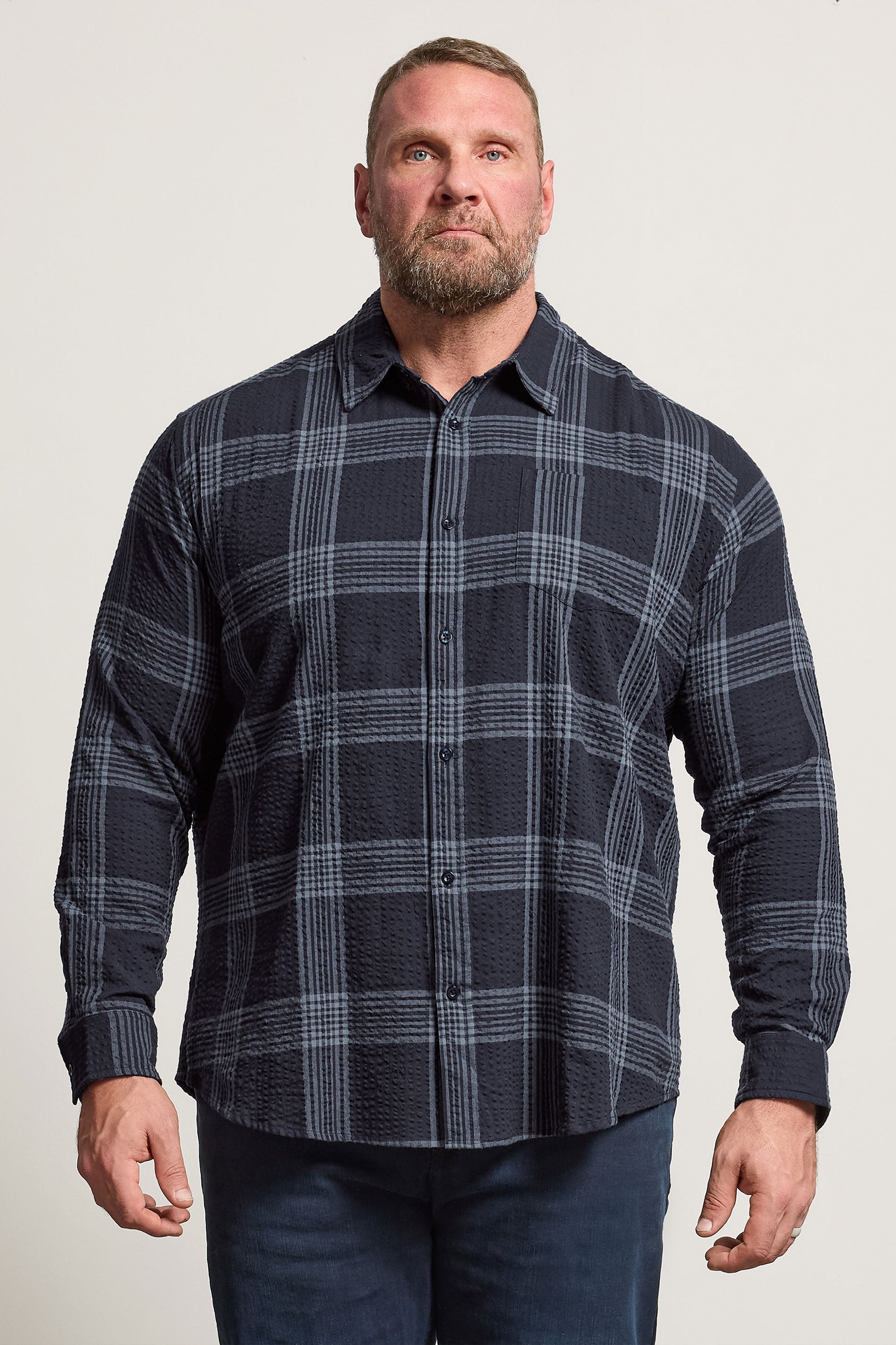 BadRhino Big & Tall Navy Blue Textured Checked Shirt | BadRhino 3