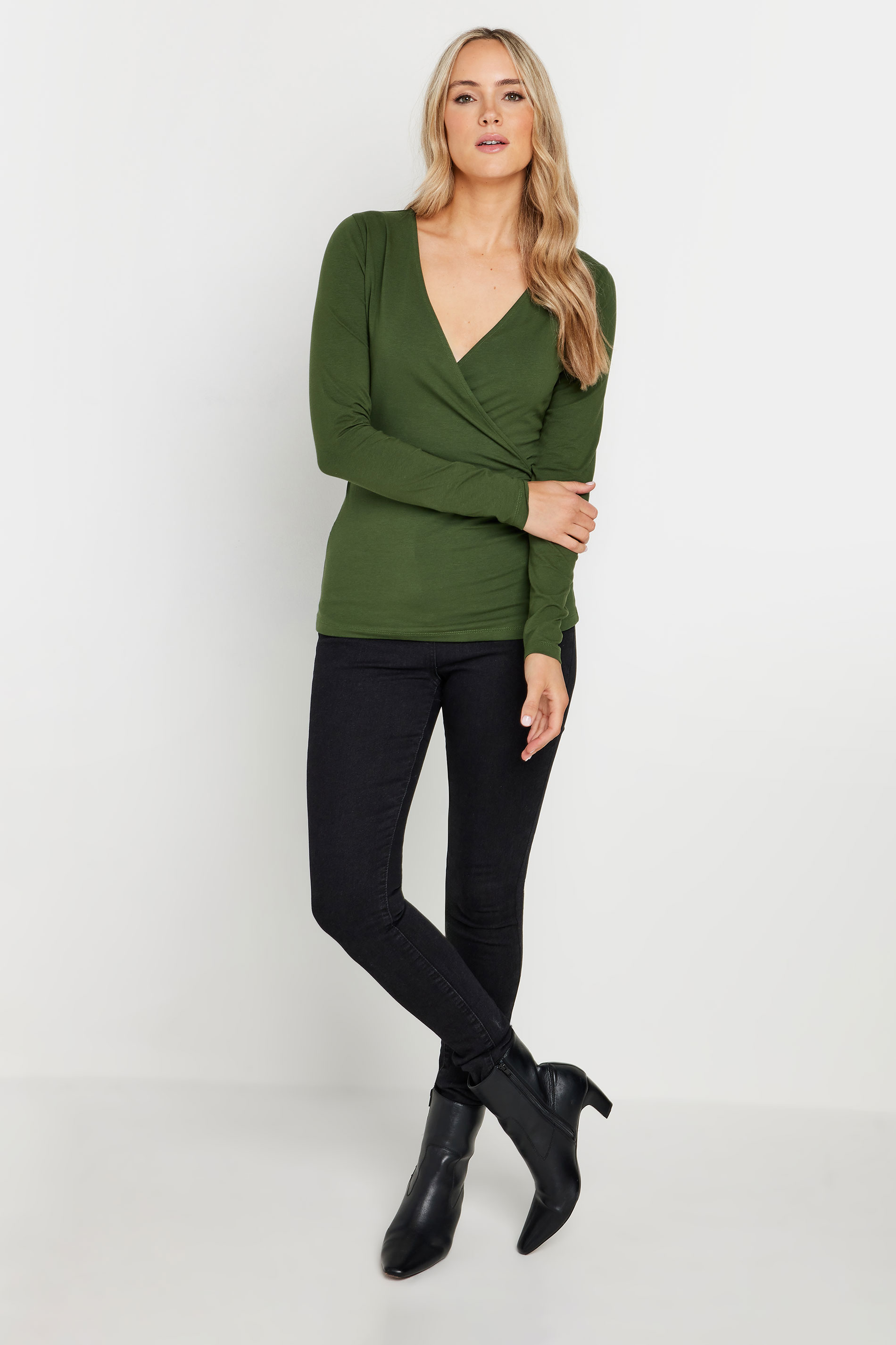 LTS Tall 2 PACK Khaki Green & Red Wrap Tops | Long Tall Sally 2