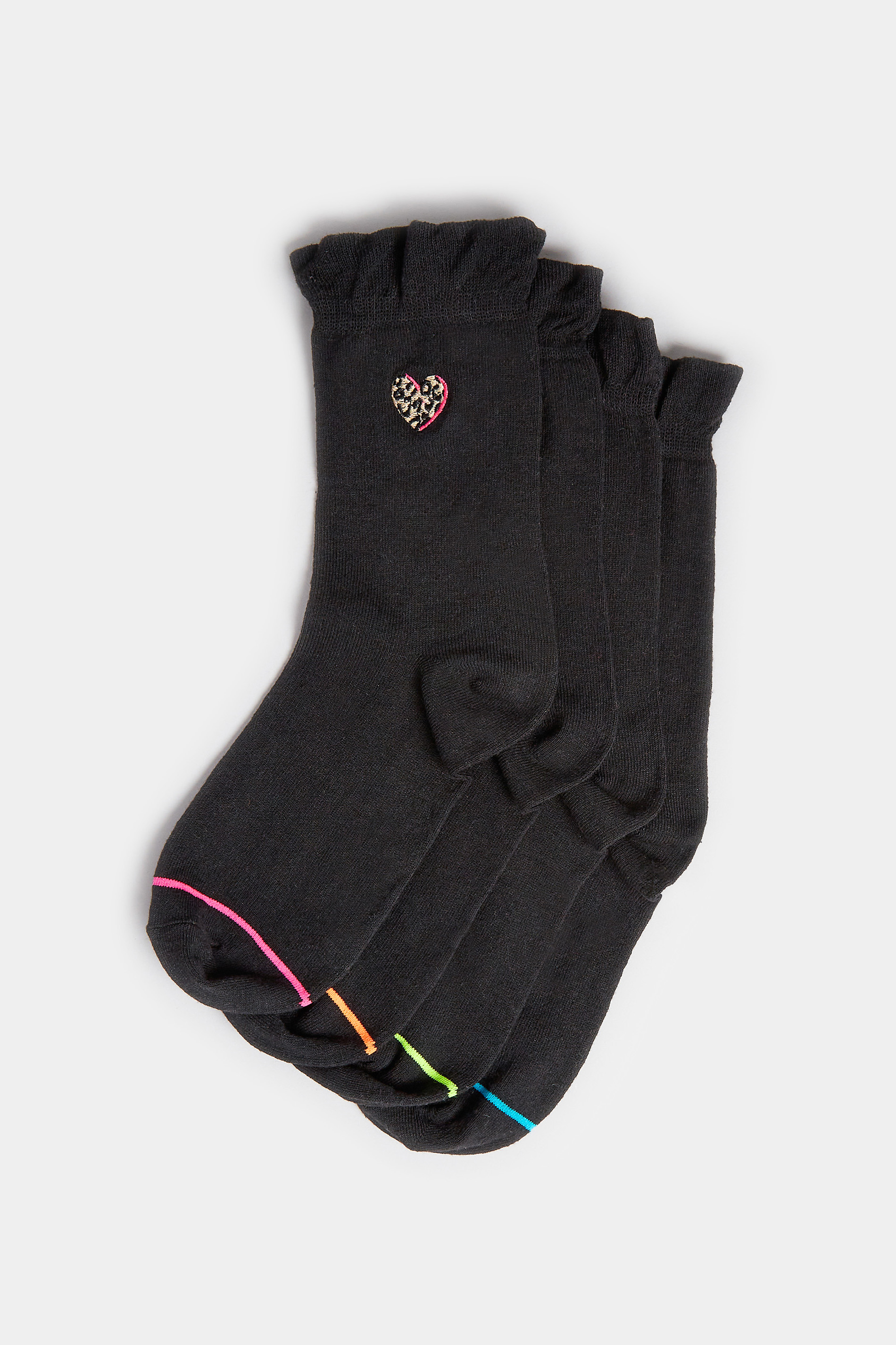 YOURS 4 PACK Black Embroidered Hearts Ankle Socks | Yours Clothing 3