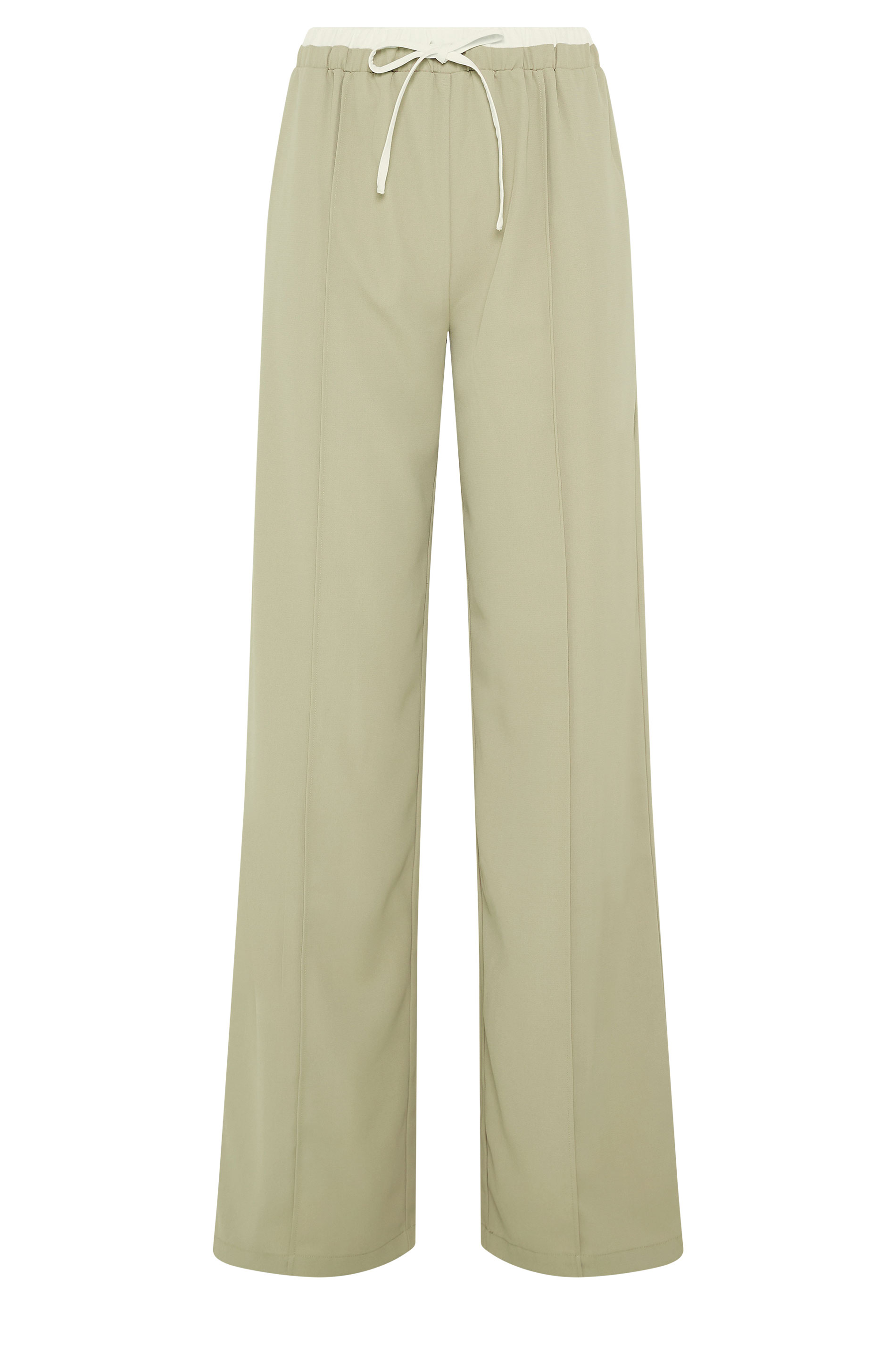 LTS Tall Women's Natural Brown Contrast Waist Wide Leg Trousers | Long Tall Sally 5
