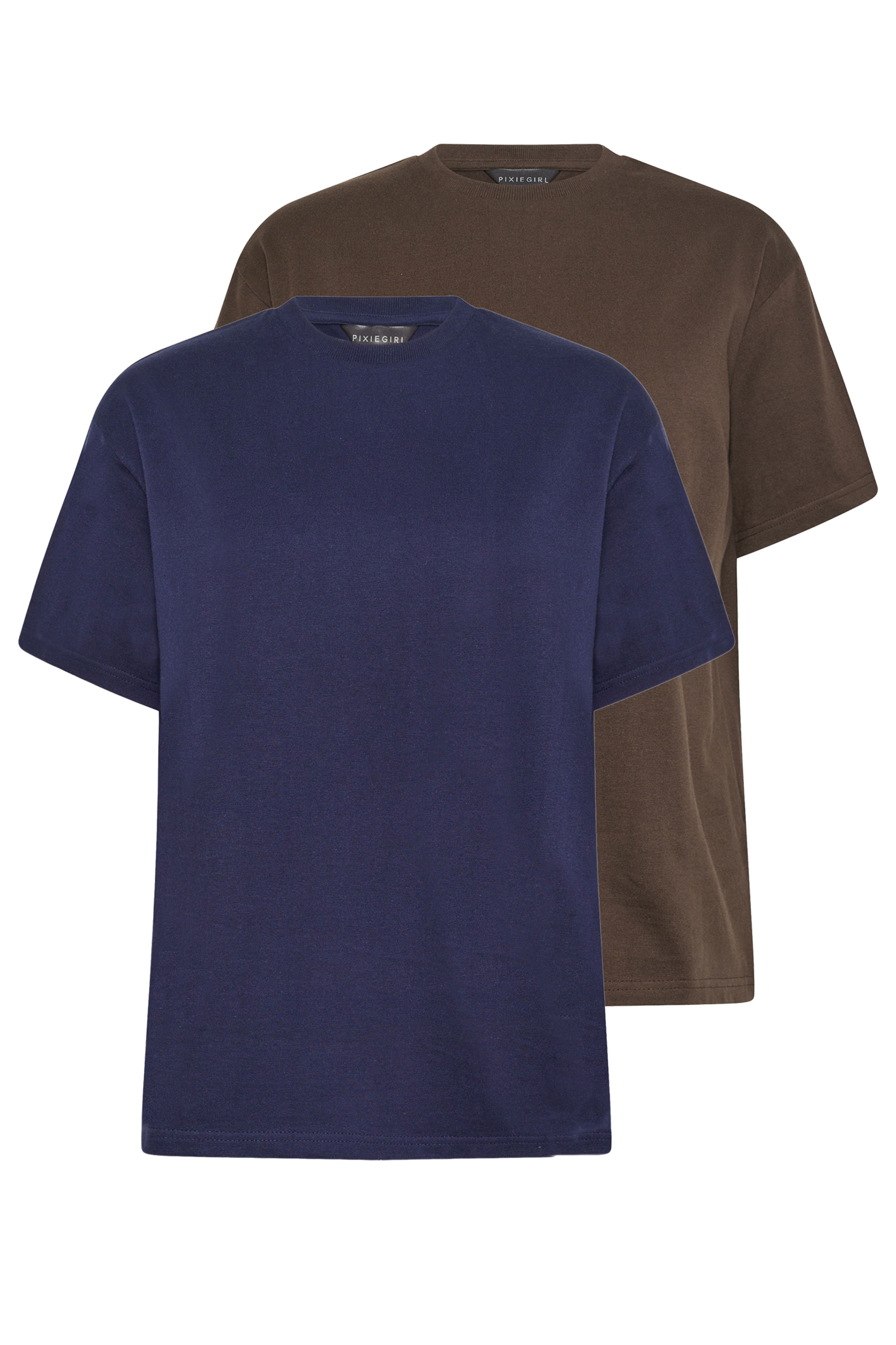 PixieGirl Petite Women's 2 PACK Chocolate Brown & Navy Blue Cotton Oversized T-Shirts | PixieGirl 7