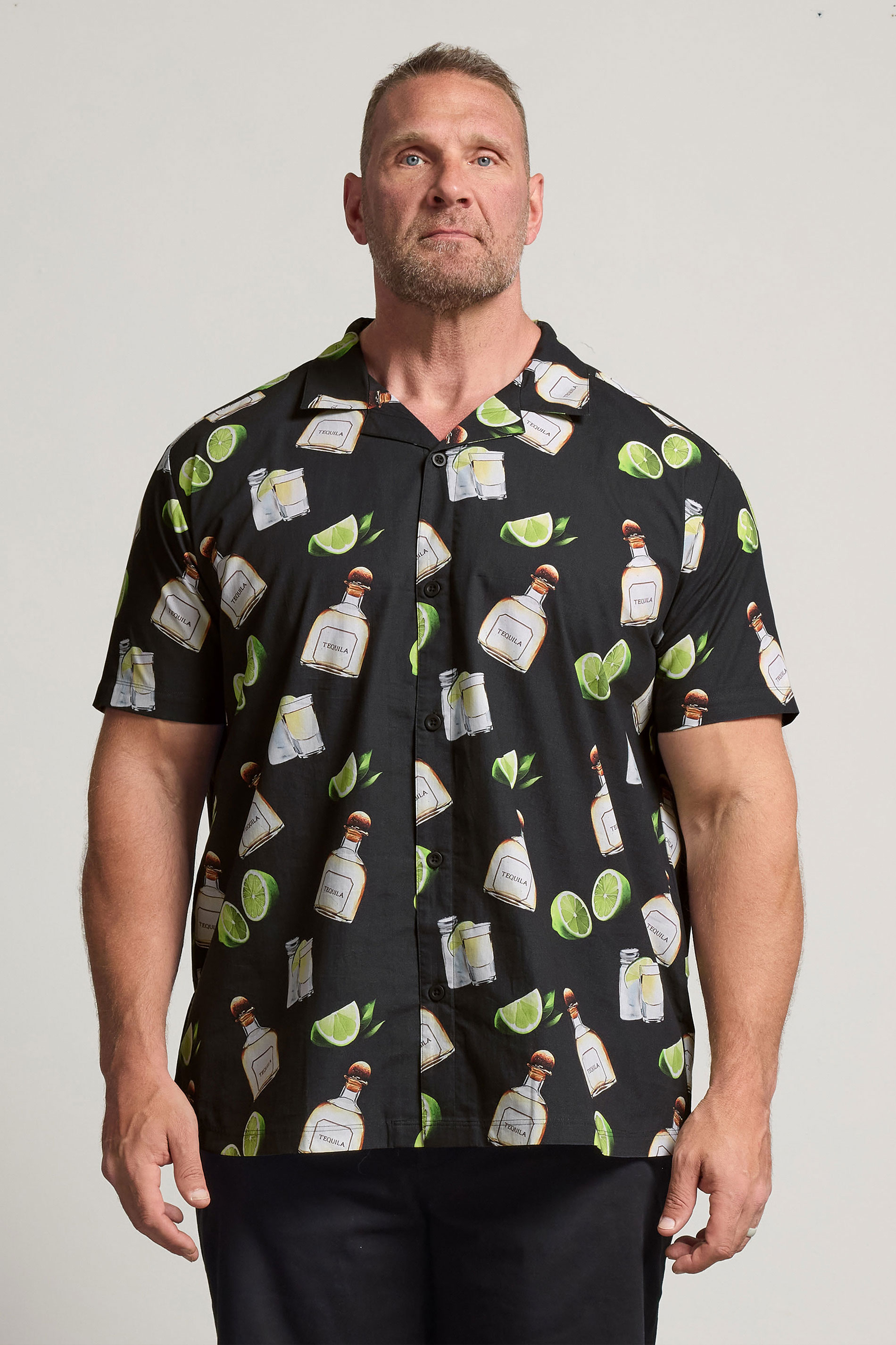 BadRhino Big & Tall Black Tequila Print Revere Shirt | BadRhino 3
