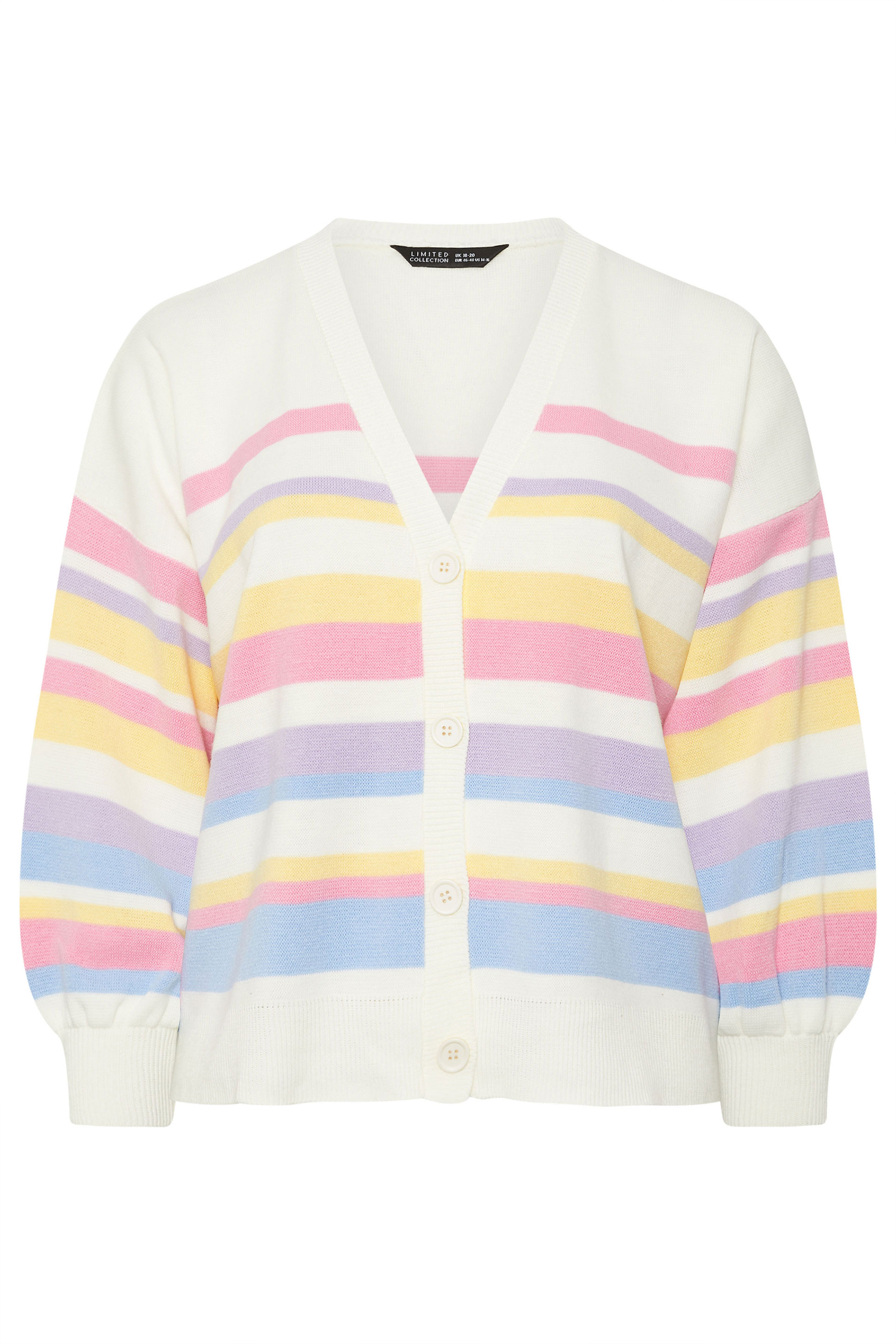 LIMITED COLLECTION Plus Size White Pastel Stripe Knitted Cardigan | Yours Clothing 5