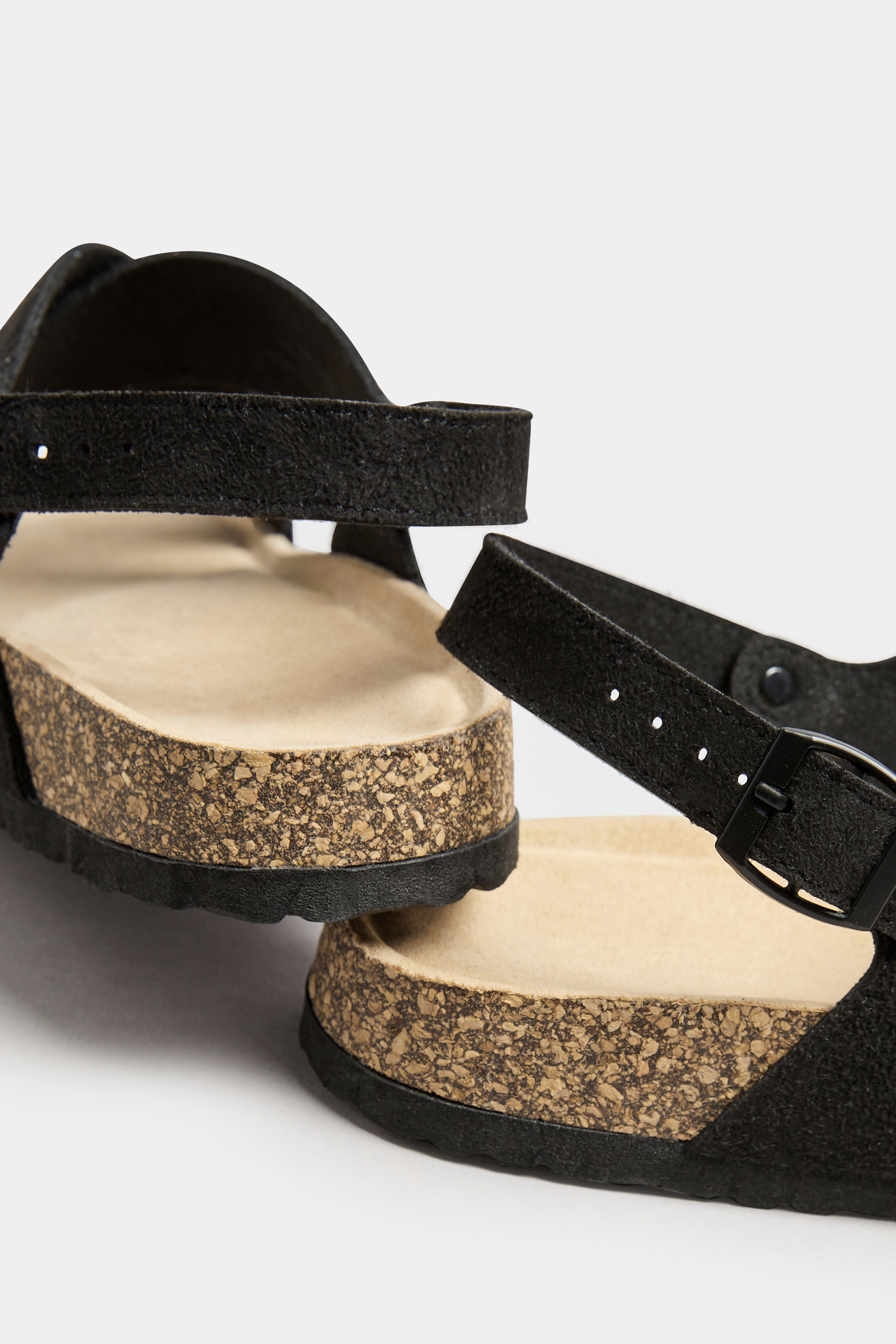 Black Cross Strap Footbed Sandals In Wide E & Extra Wide EEE Fit 4