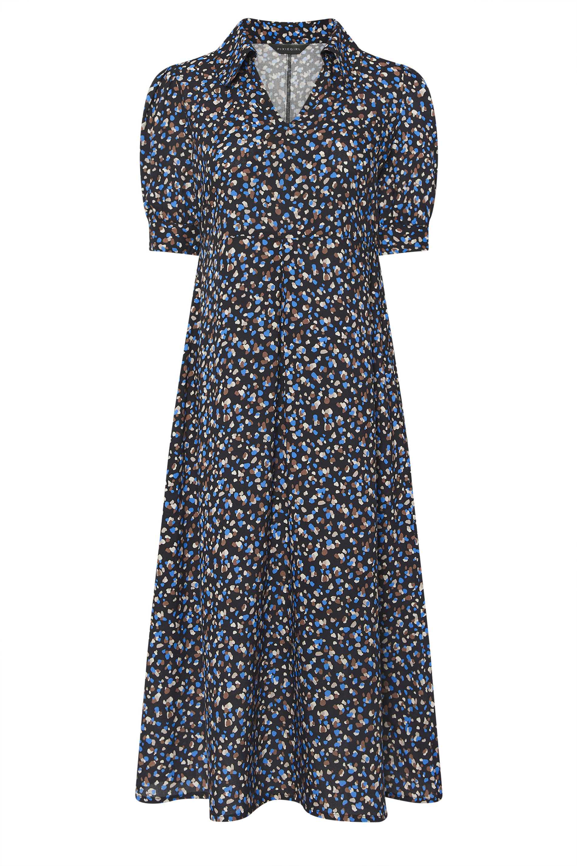 PixieGirl Petite Women's Black Spot Collar Midi Dress | PixieGirl 5