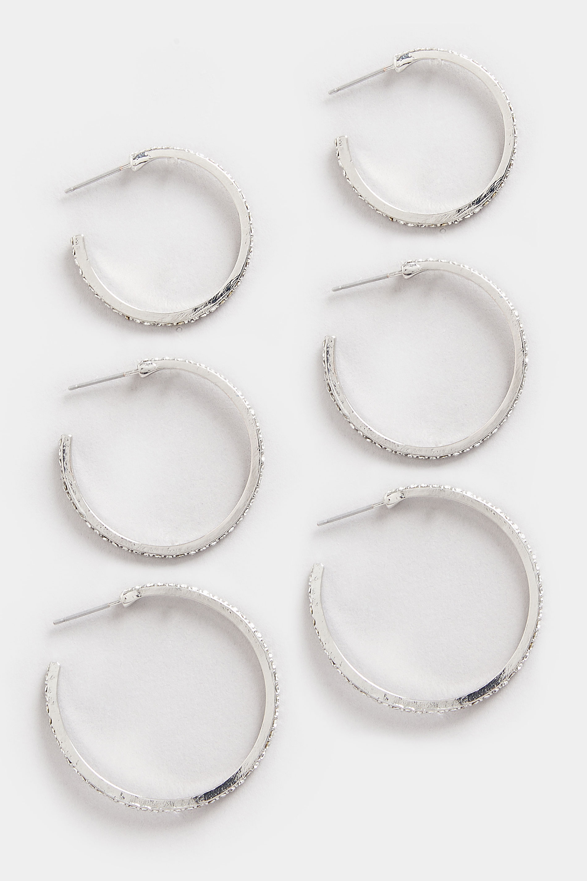 YOURSET 3 PACK Silver Tone Diamante Hoop Earrings Set | Yours Clothing 3