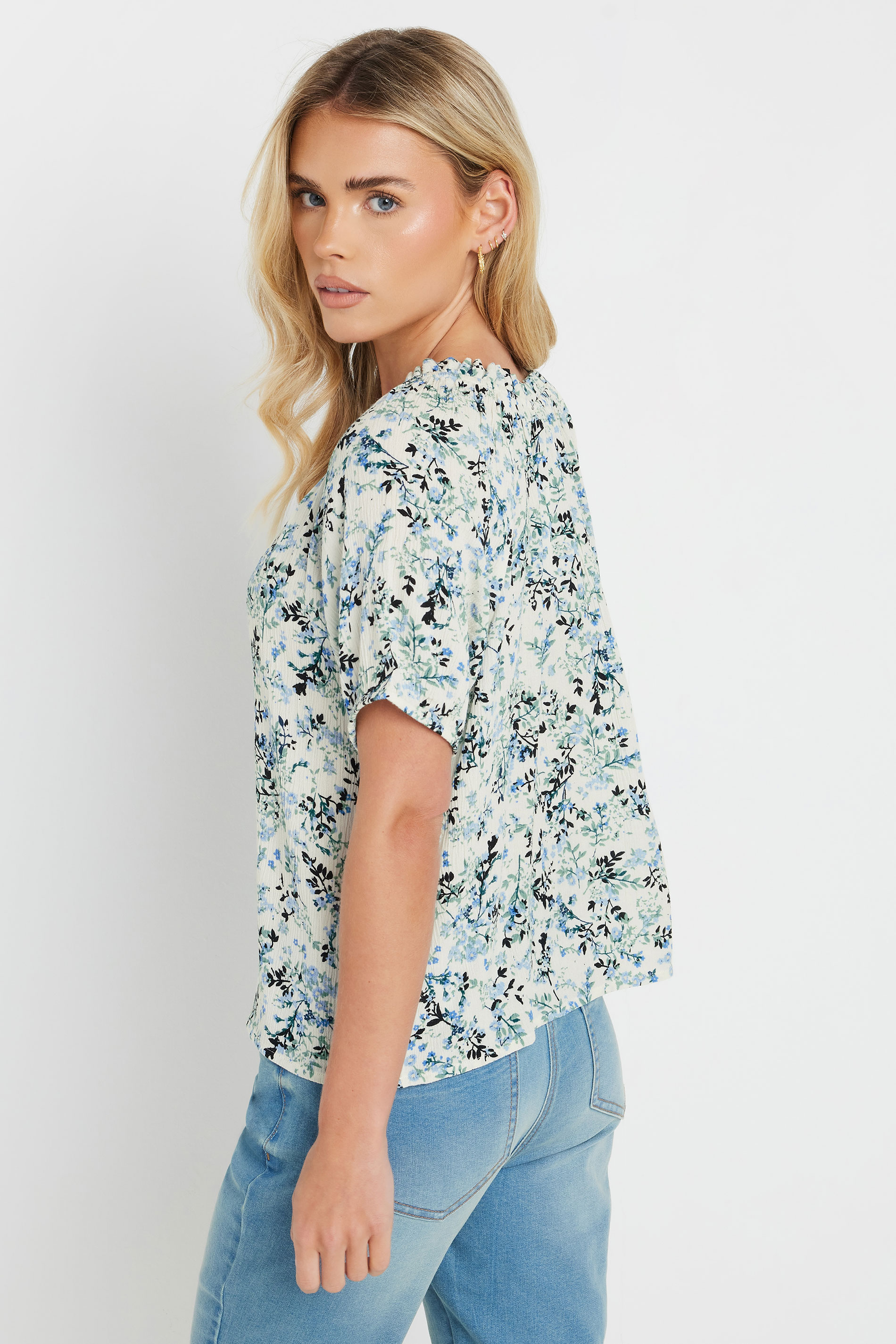 M&Co Petite White Floral Tie Neck Blouse | M&Co 4