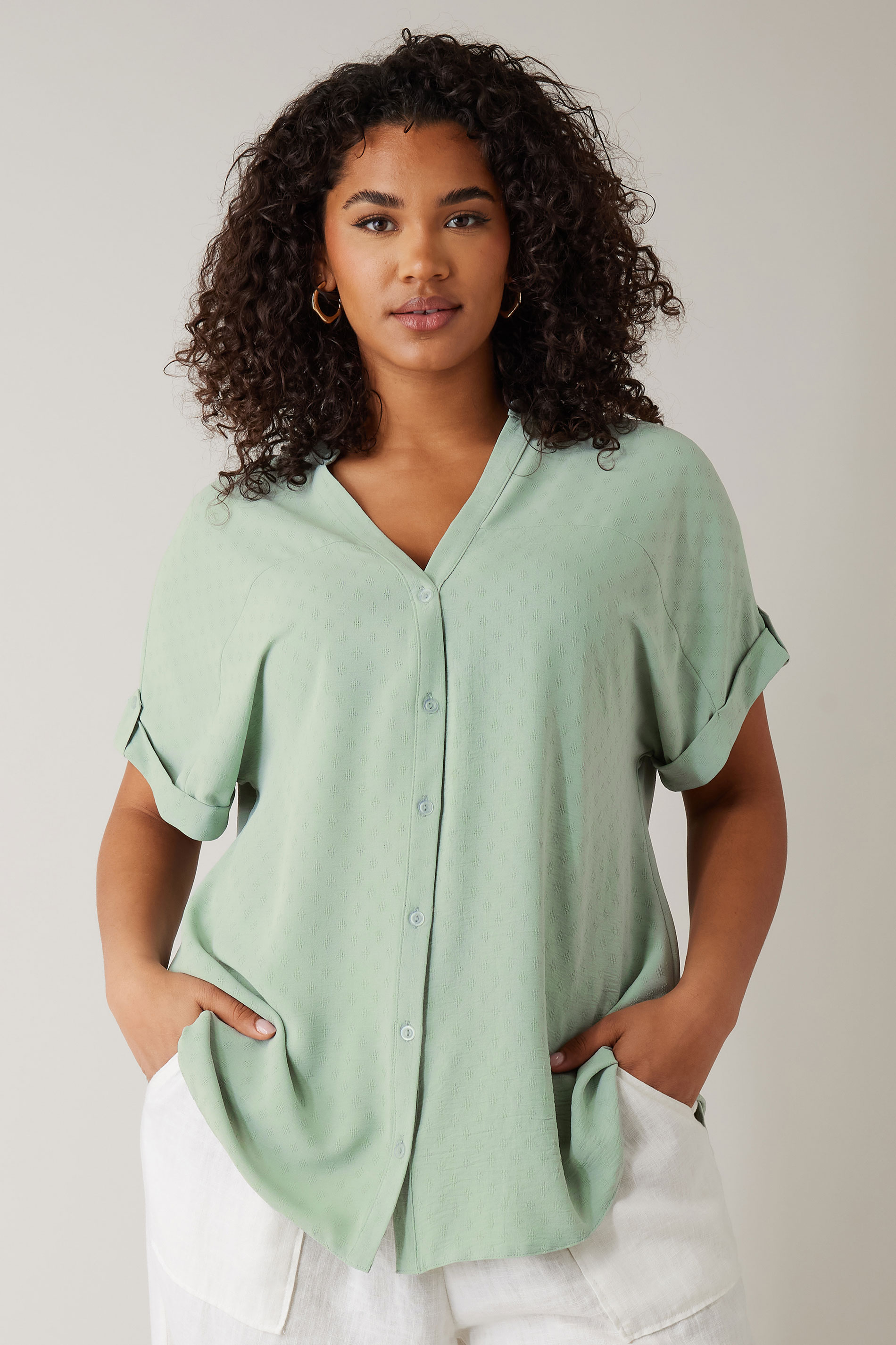 EVANS Plus Size Sage Green Short Sleeve Blouse | Evans 3