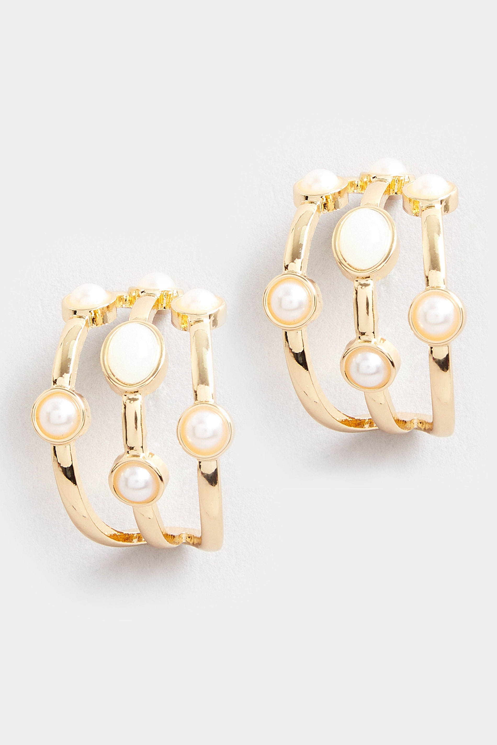 Gold Tone Triple Stone Hoop Earrings | Yours Clothing 3