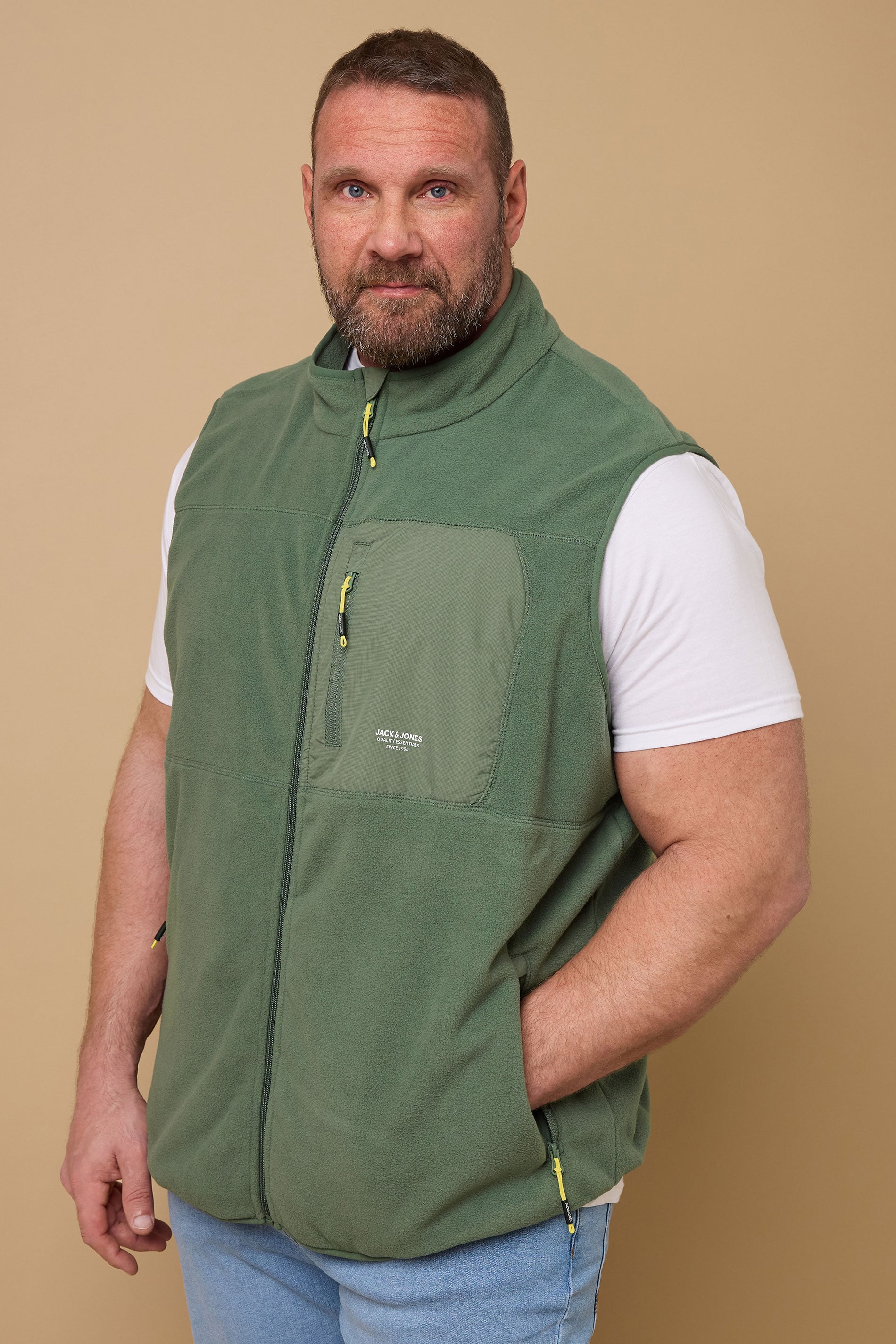 JACK & JONES Big & Tall Agave Green Fleece Bodywarmer | BadRhino 2