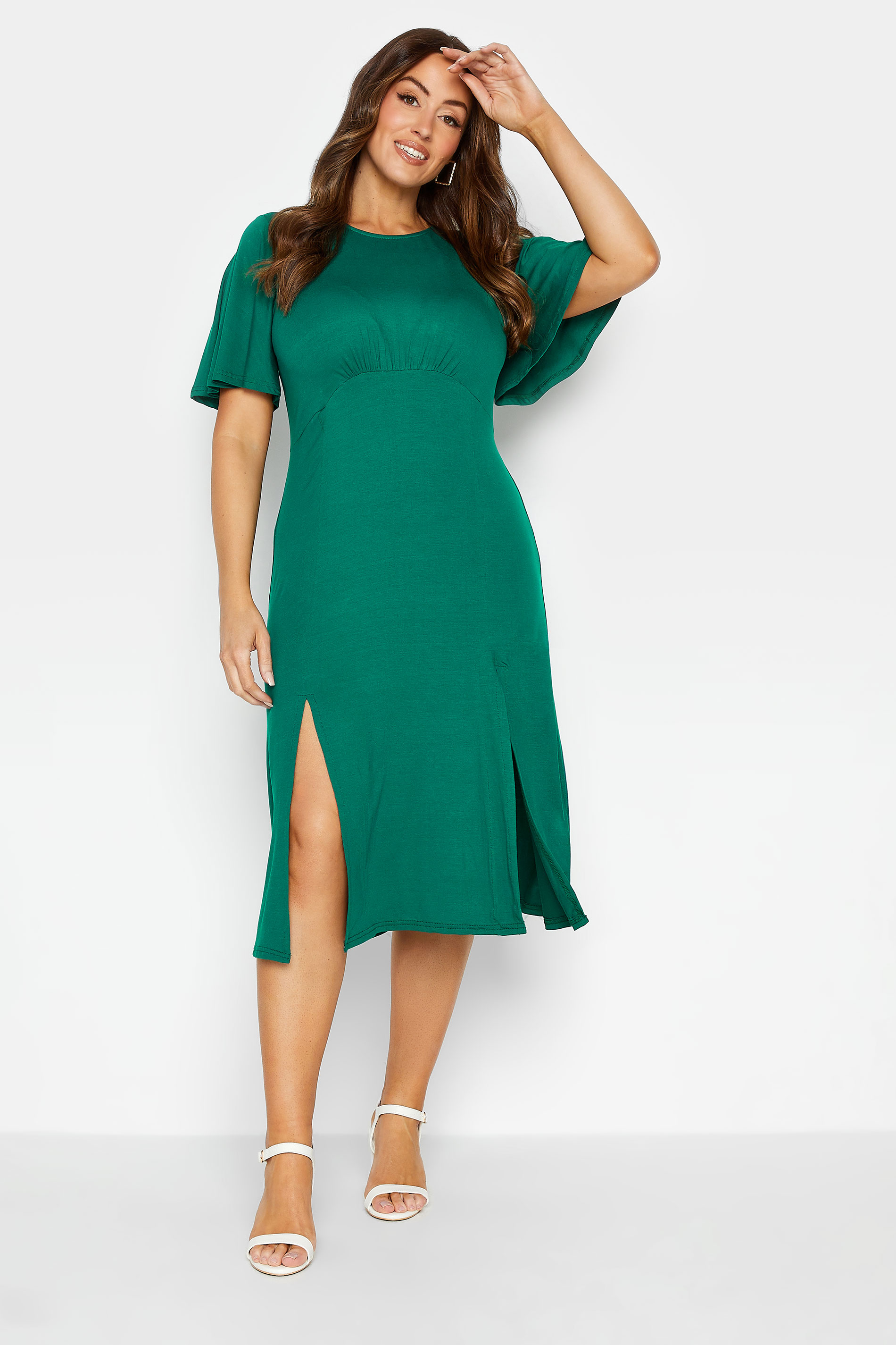 M&Co Forest Green Angel Sleeve Split Hem Midi Dress | M&Co 2