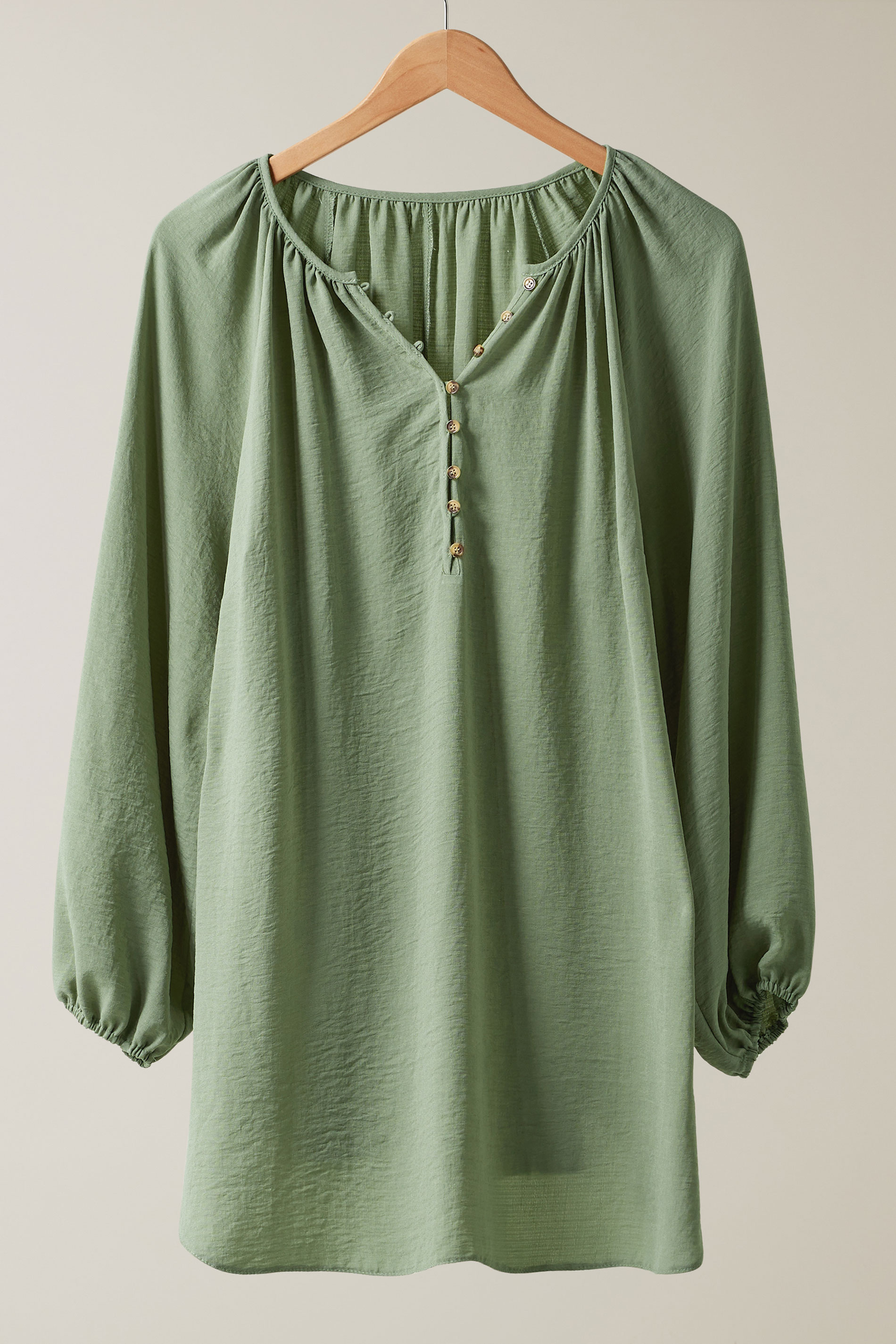 EVANS Plus Size Khaki Green Button Front Long Sleeve Blouse | Evans 5