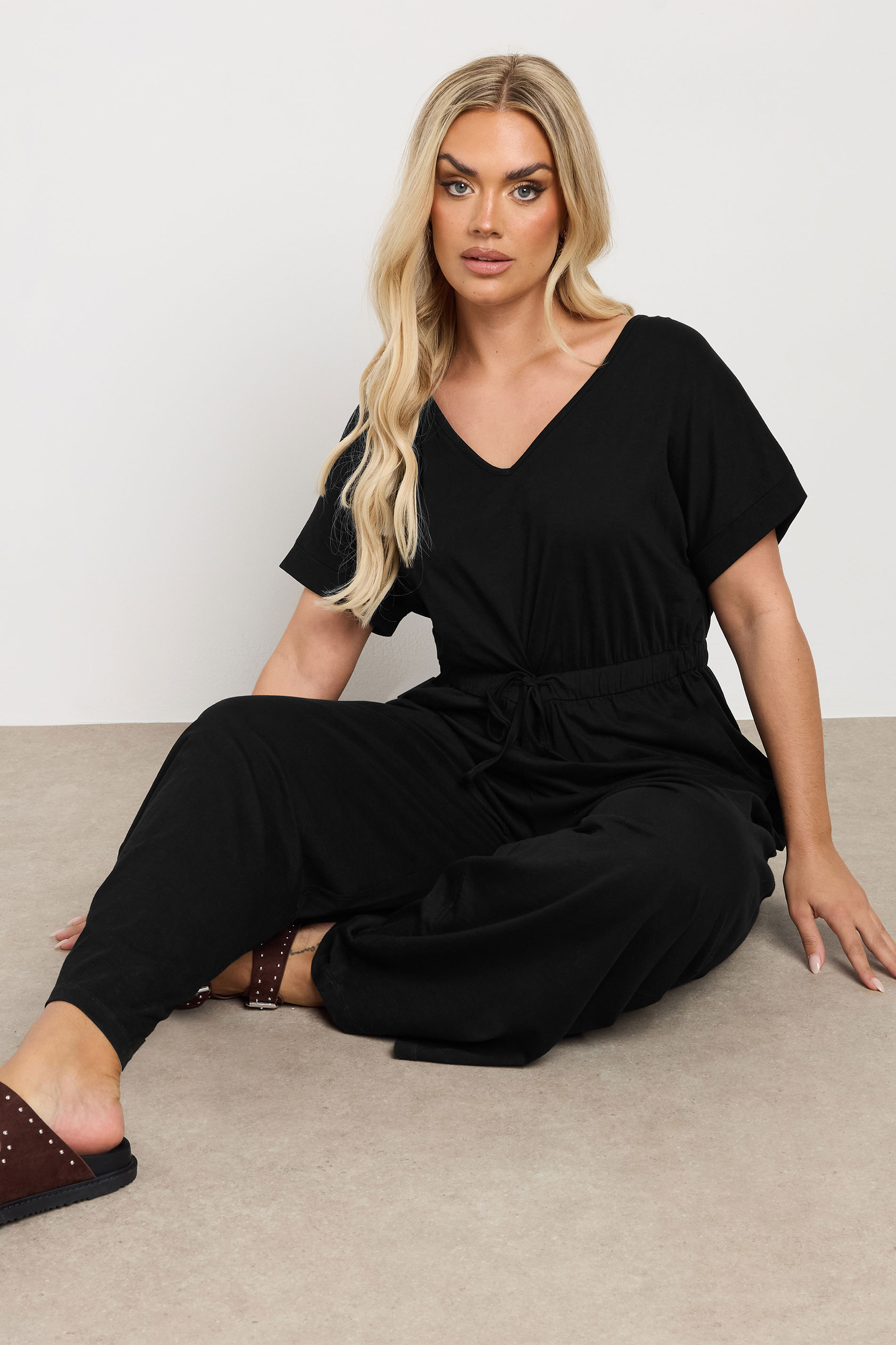 YOURS Plus Size Black Wide Leg Jumpsuit | Yours Clothing 1