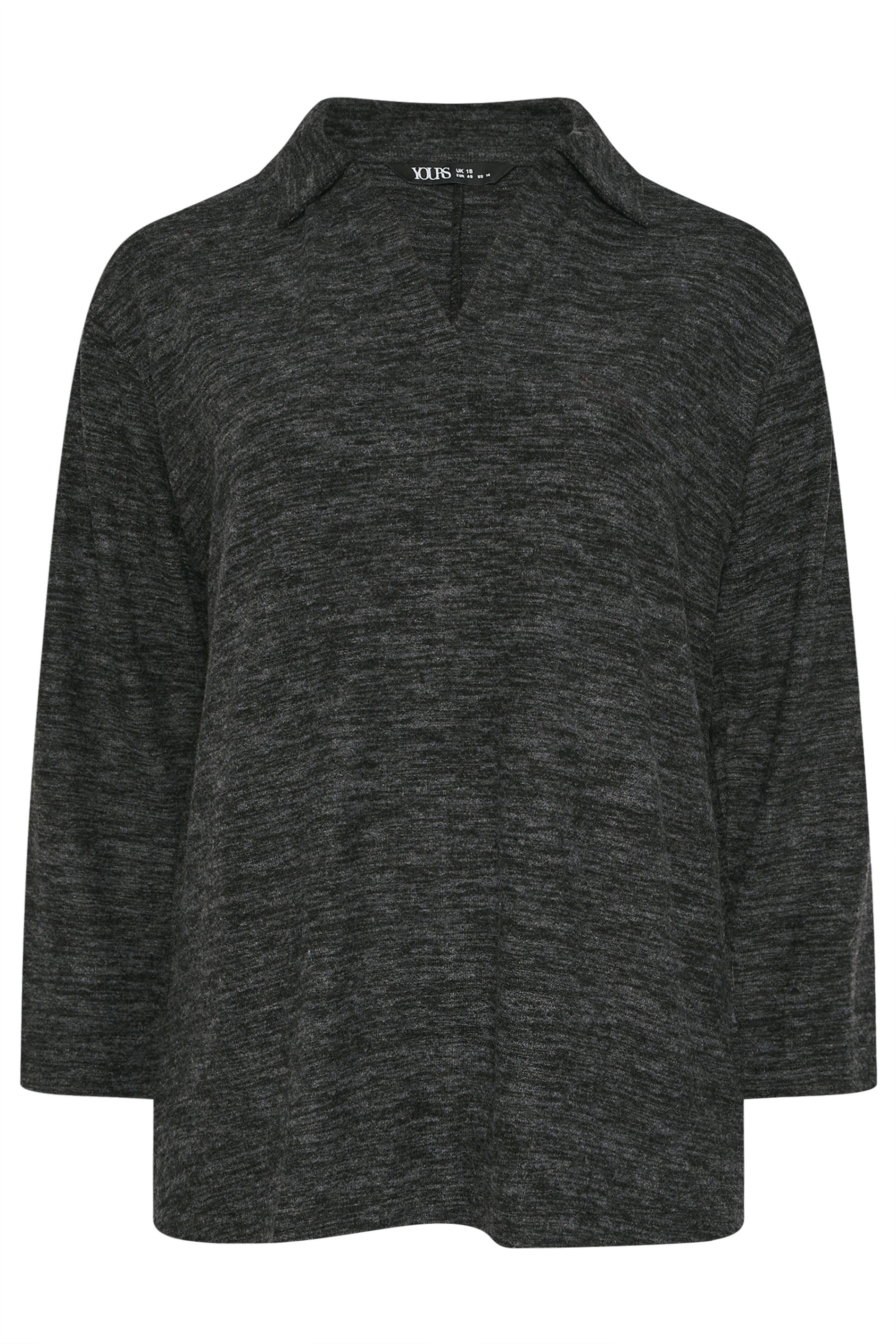 YOURS Plus Size Charcoal Grey Soft Touch Collared Jumper | Yours Clothing 5