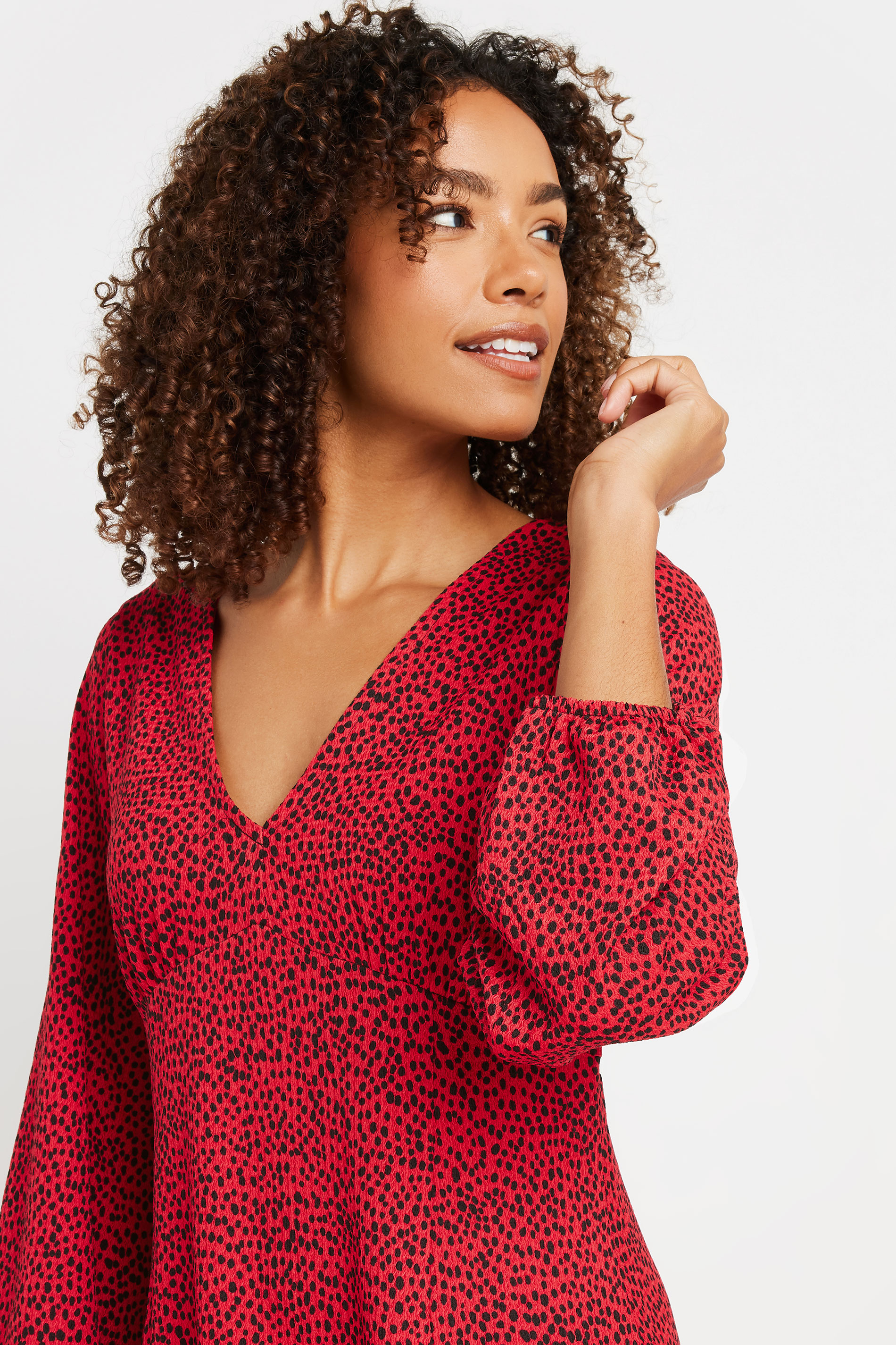 M&Co Red Spot Print Long Sleeve Midi Dress | M&Co 4