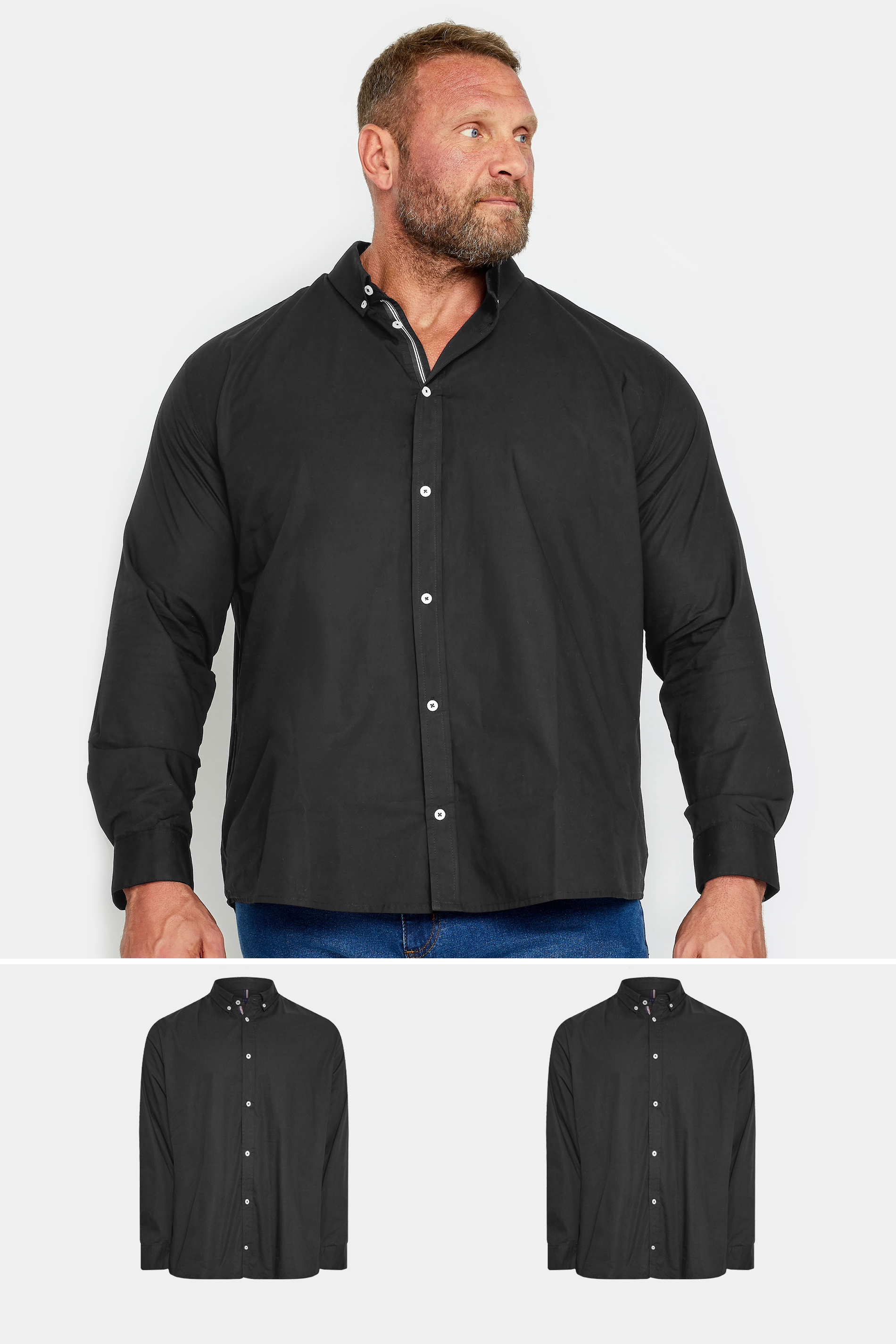 BadRhino Big & Tall 2 PACK Black Poplin Long Sleeve Shirts | BadRhino 3