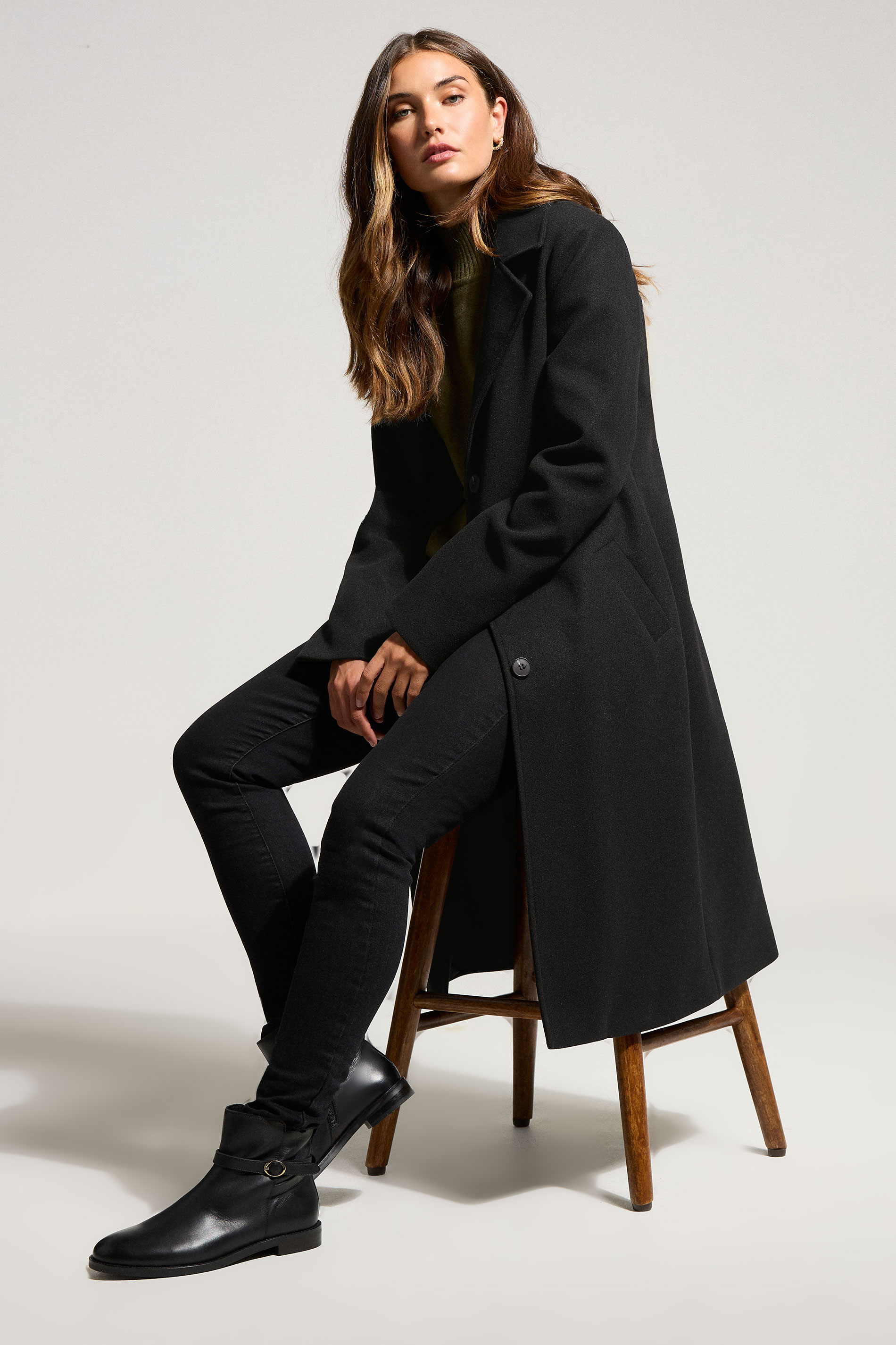 LTS Tall Black Formal Midi City Coat | Long Tall Sally 3