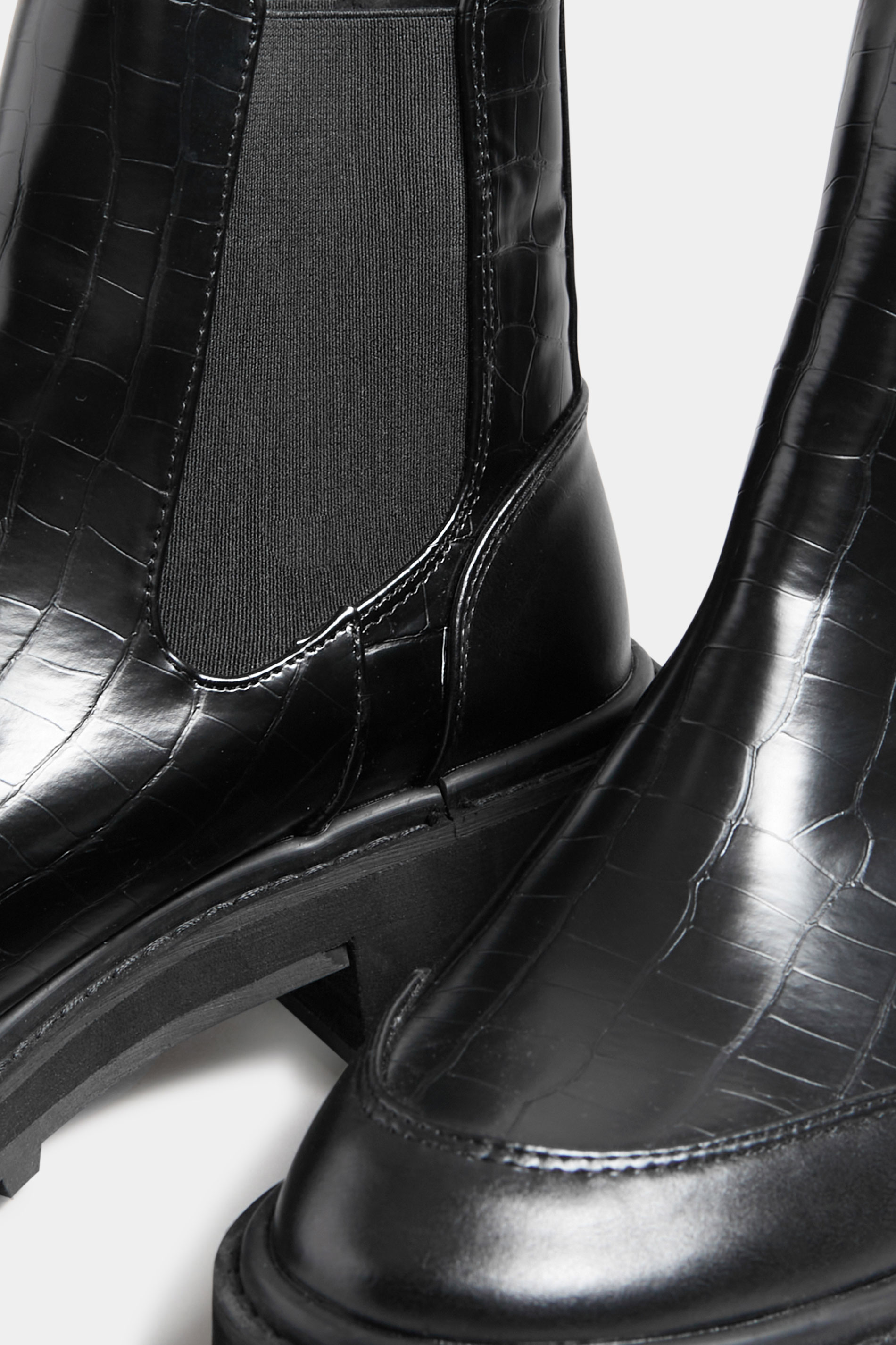 LTS Tall Black Chunky Chelsea Croc Heel Boot In Standard Fit | Long Tall Sally  5