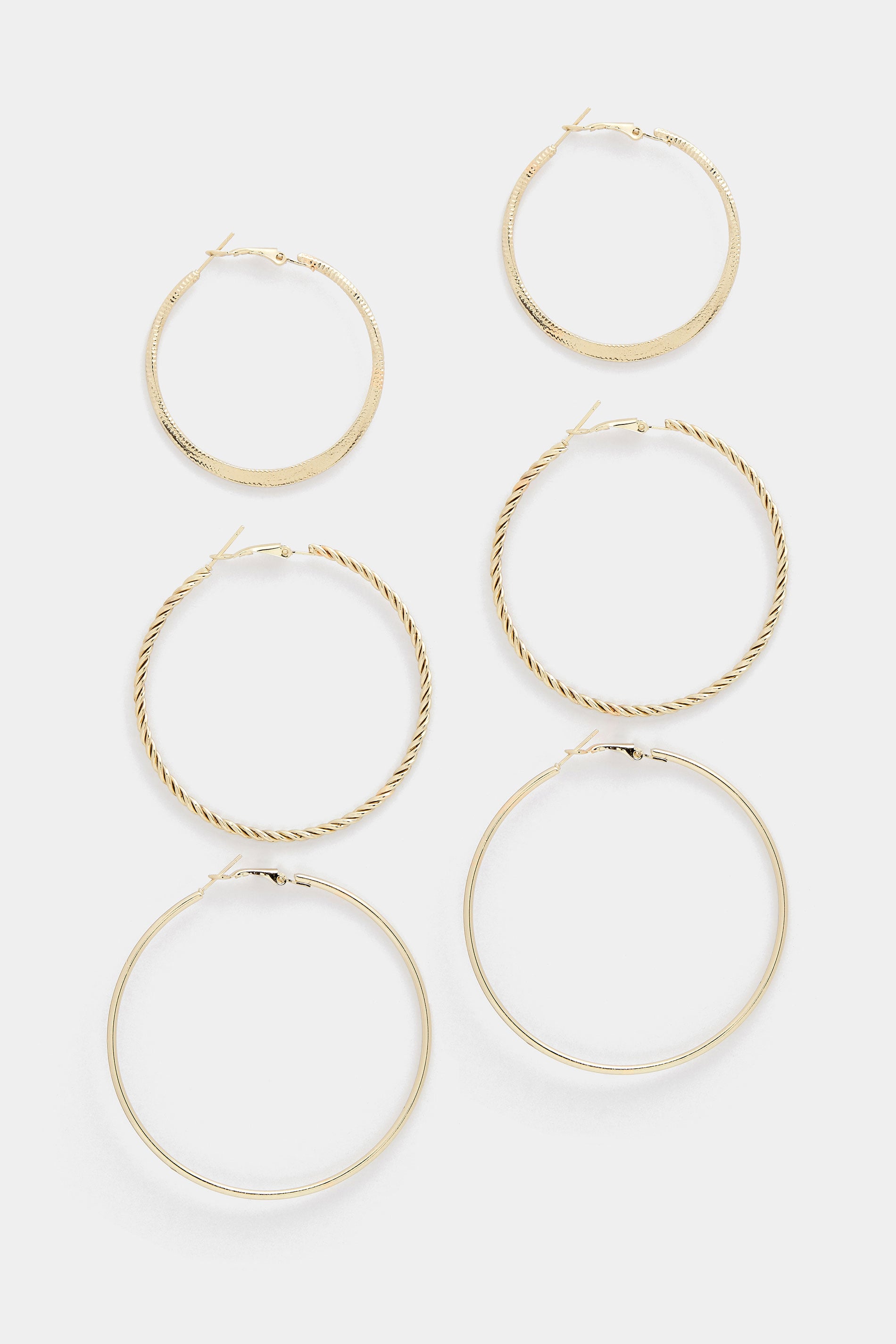 3 PACK Gold Tone Large Hoop Earrings | Yours Clothing 3