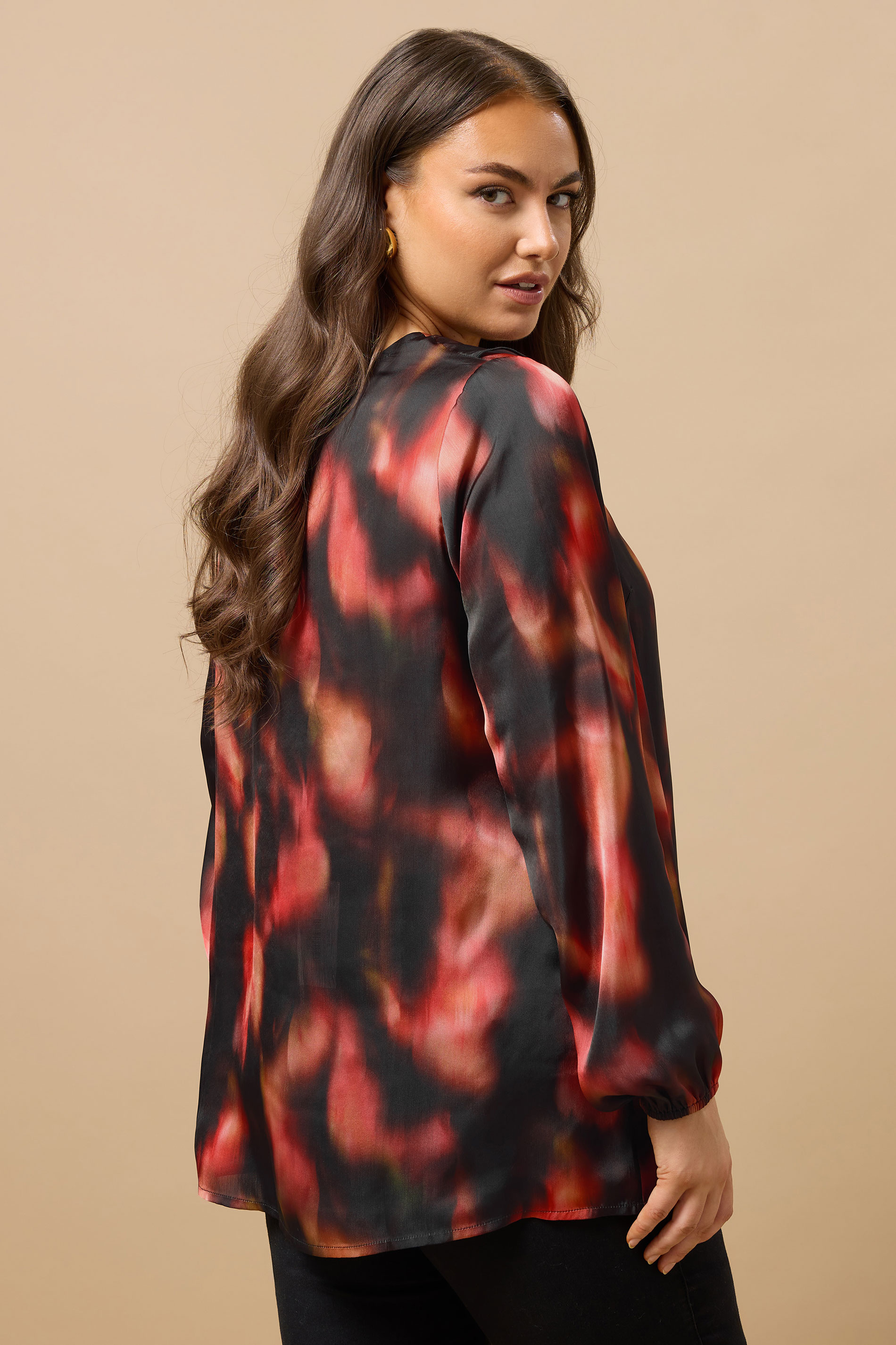 EVANS Plus Size Black Abstract Print Frill Detail Blouse | Evans 2