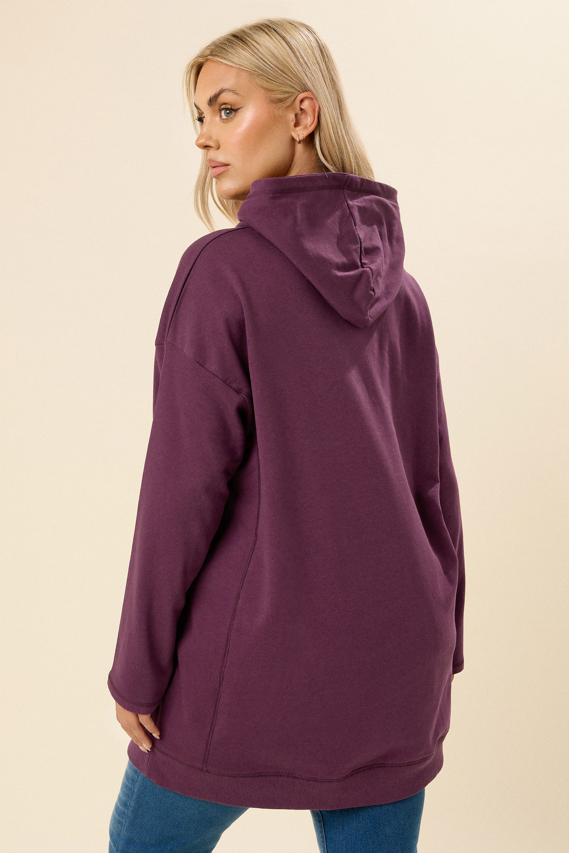 YOURS Plus Size Burgundy Red Seam Detail Hoodie | Yours Clothing 2