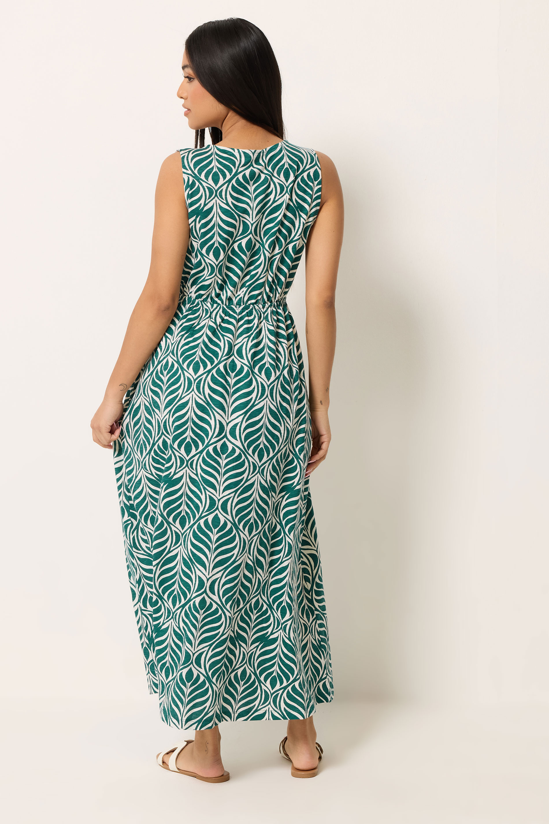 M&Co Petite Green Leaf Print Cotton Maxi Dress | M&Co 2