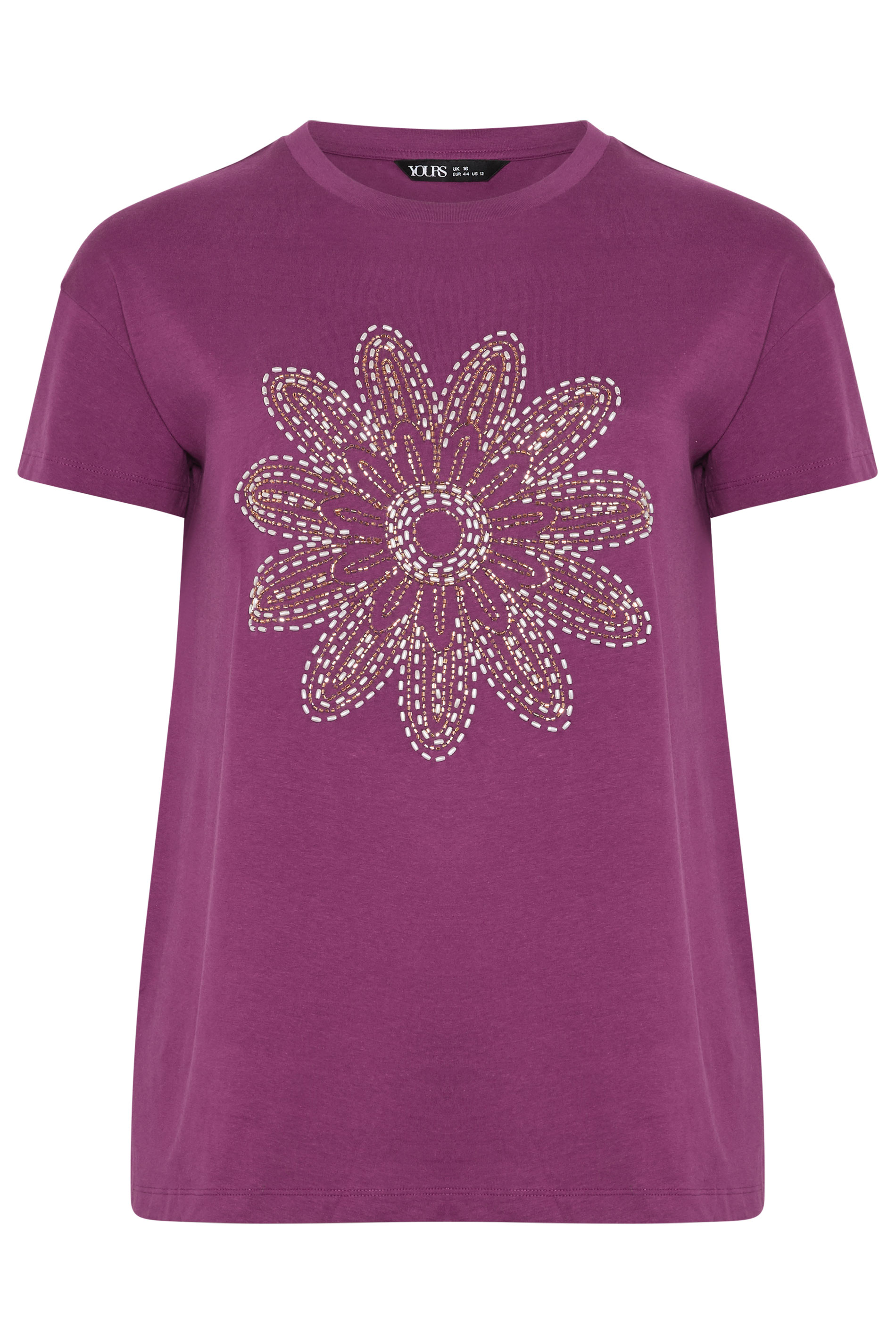 YOURS Plus Size Purple Beaded Daisy T-Shirt | Yours Clothing 5