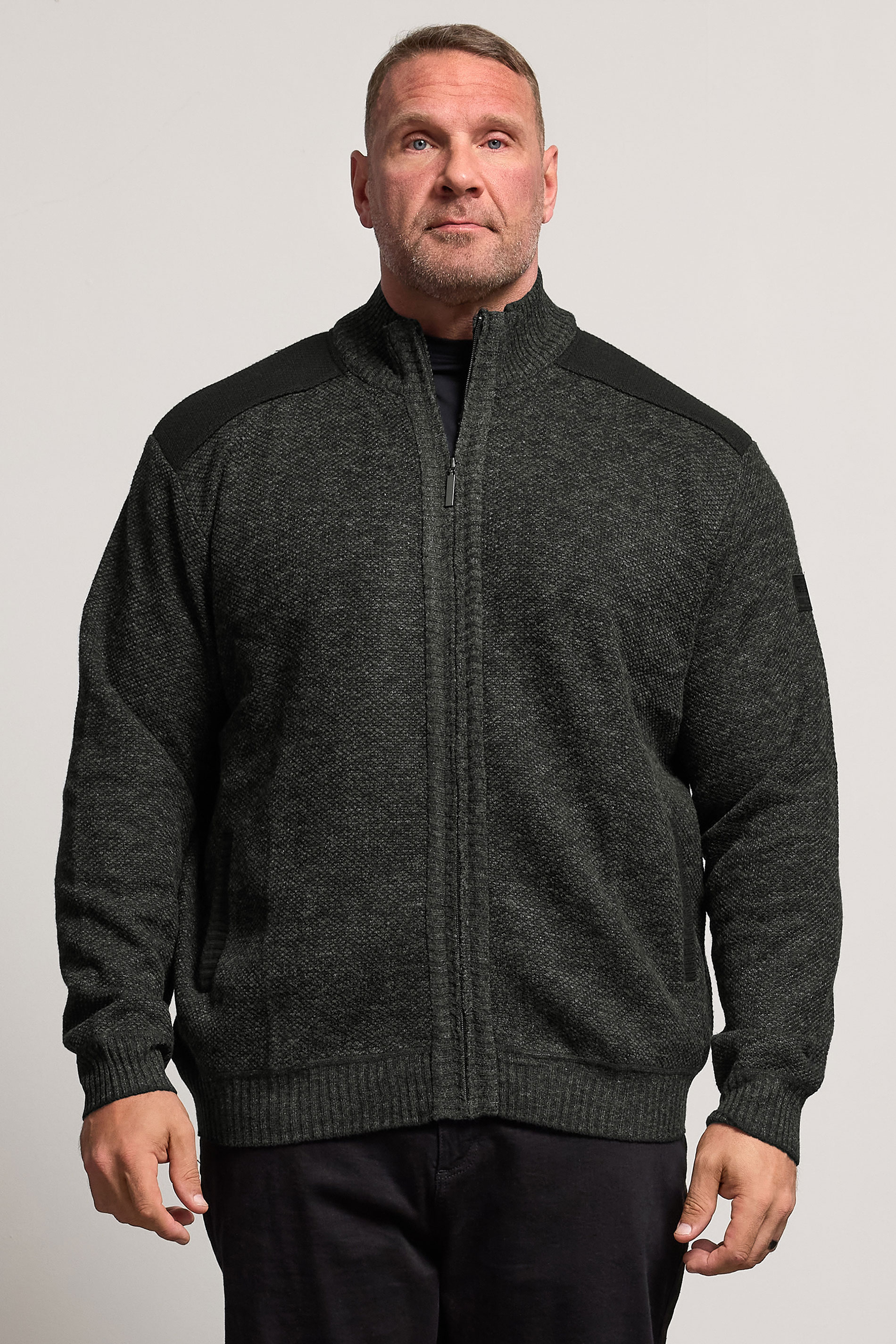 D555 Big & Tall Charcoal Grey Marl Zip Through Knitted Jumper | BadRhino 3