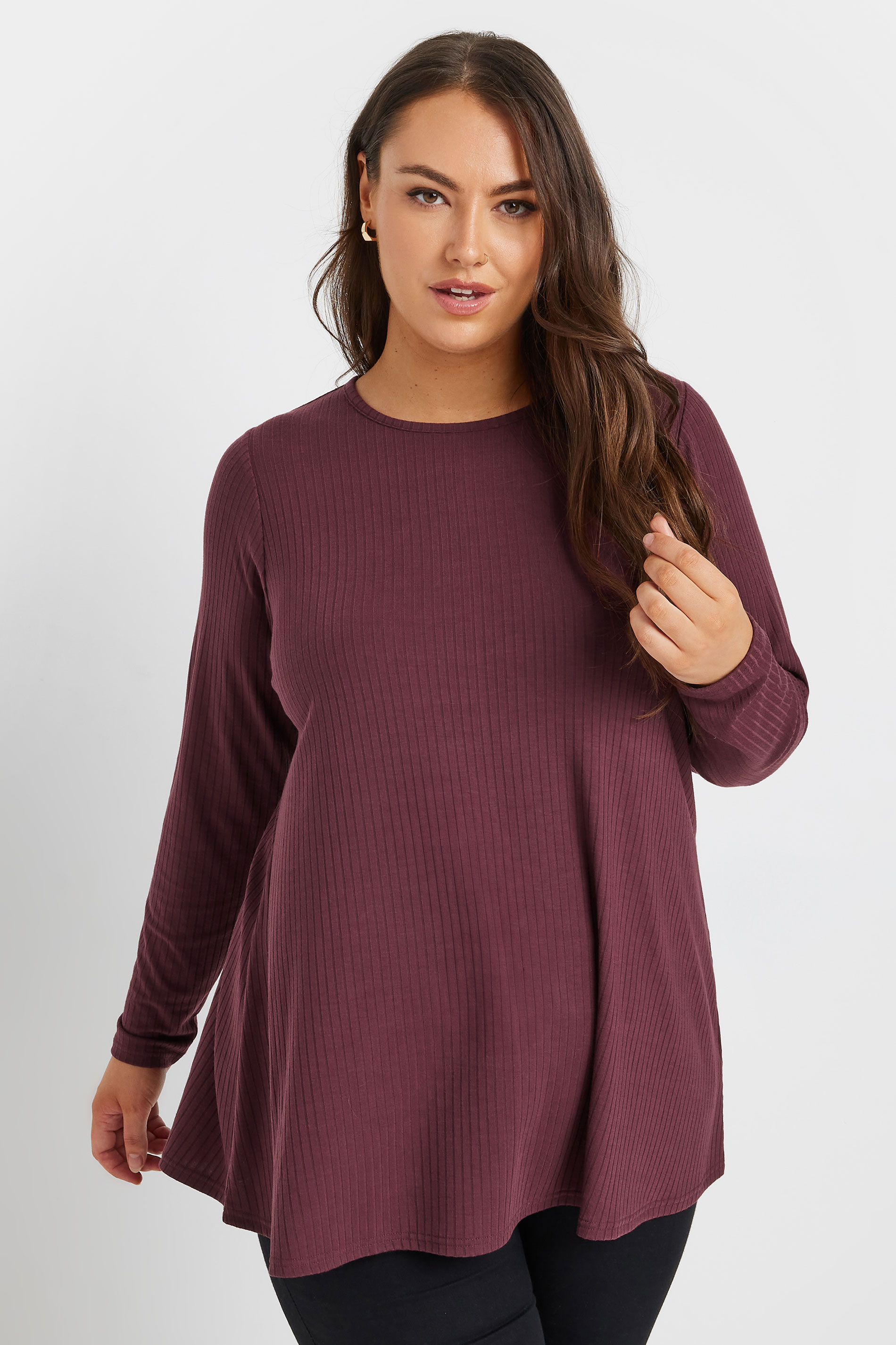 YOURS Plus Size Purple Ribbed Swing T-Shirt | Yours Clothing 1