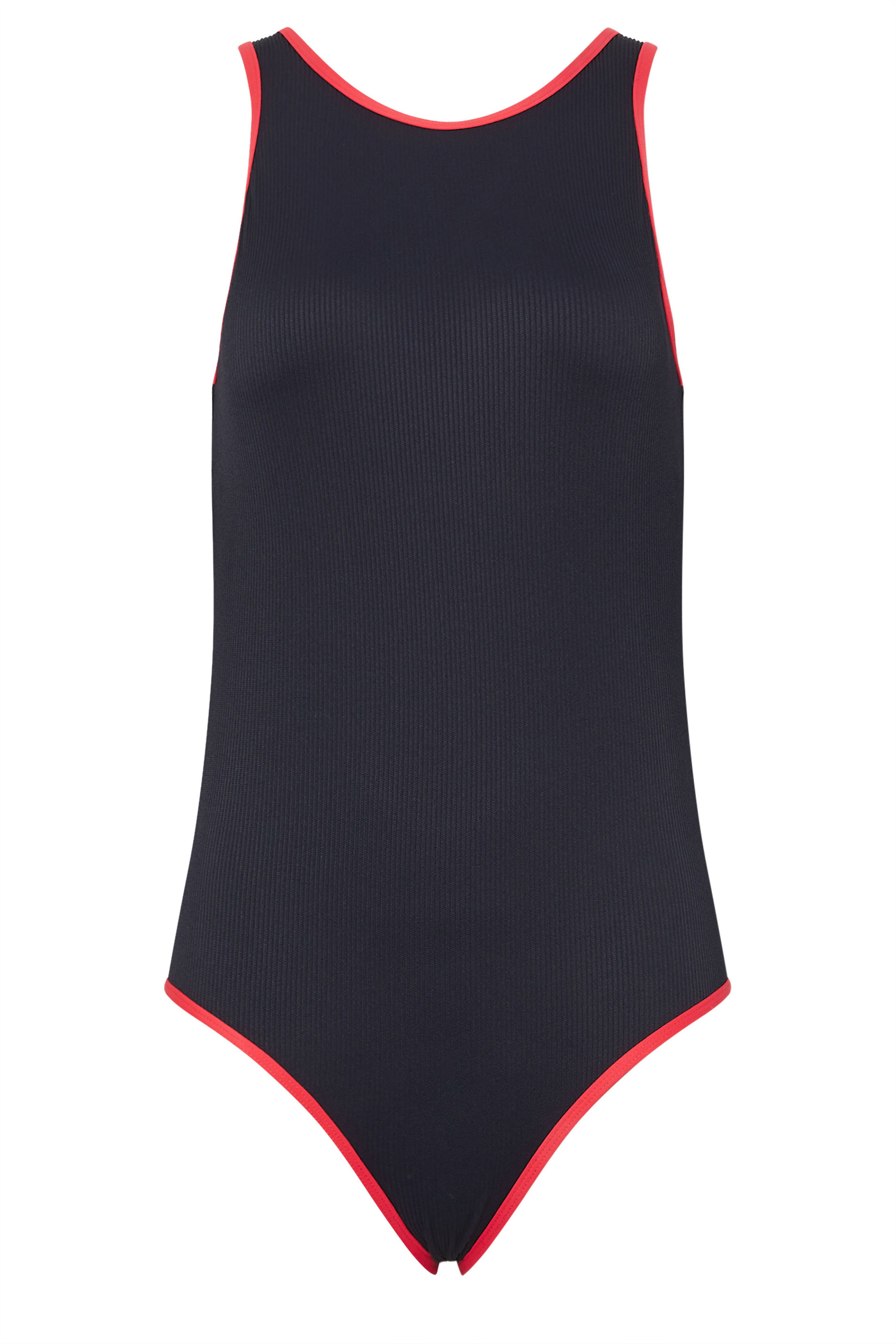 LTS Tall Women's Navy Blue & Red Ribbed Sporty Swimsuit | Long Tall Sally 5
