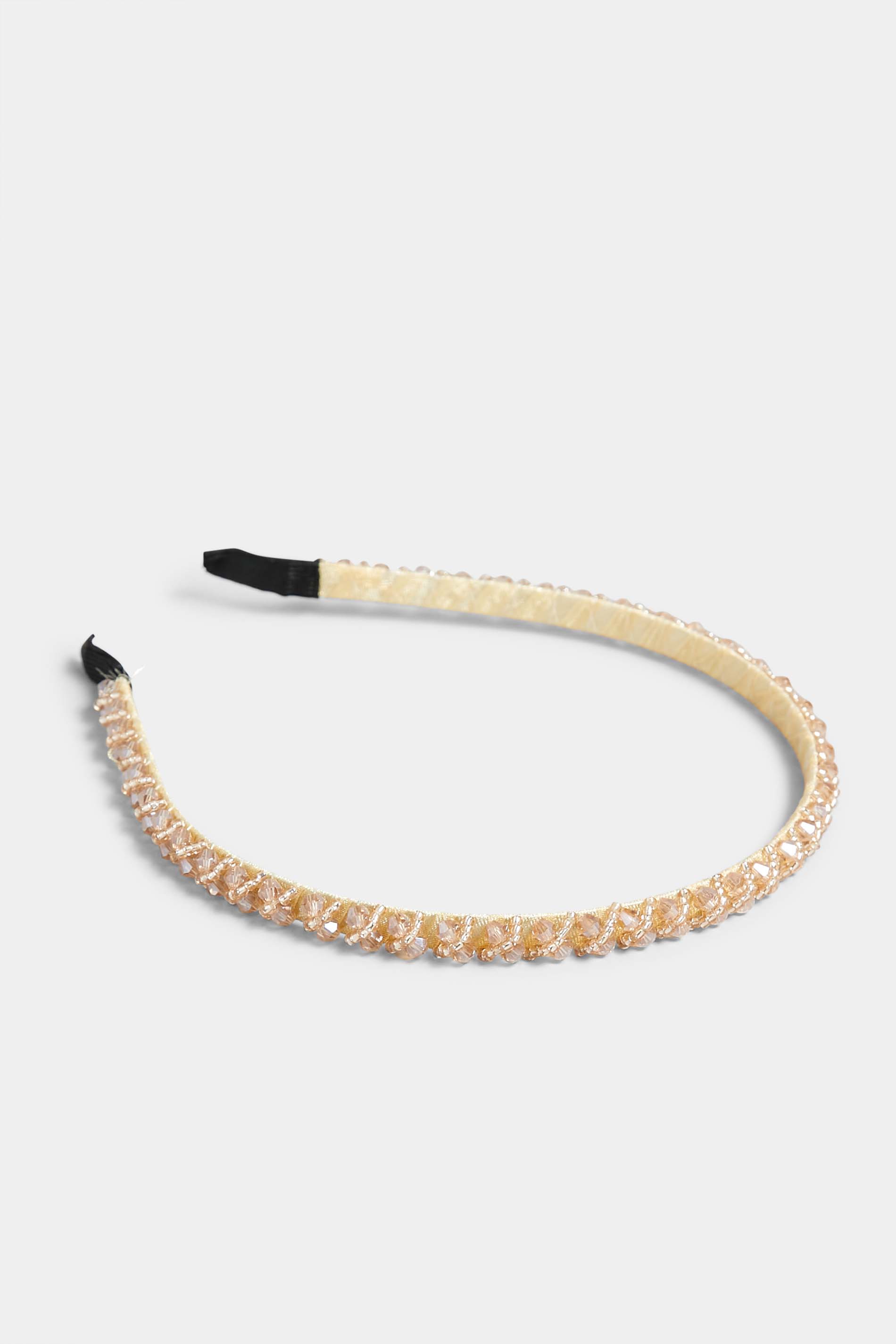 Beige Brown Beaded Thin Headband | Yours Clothing 2