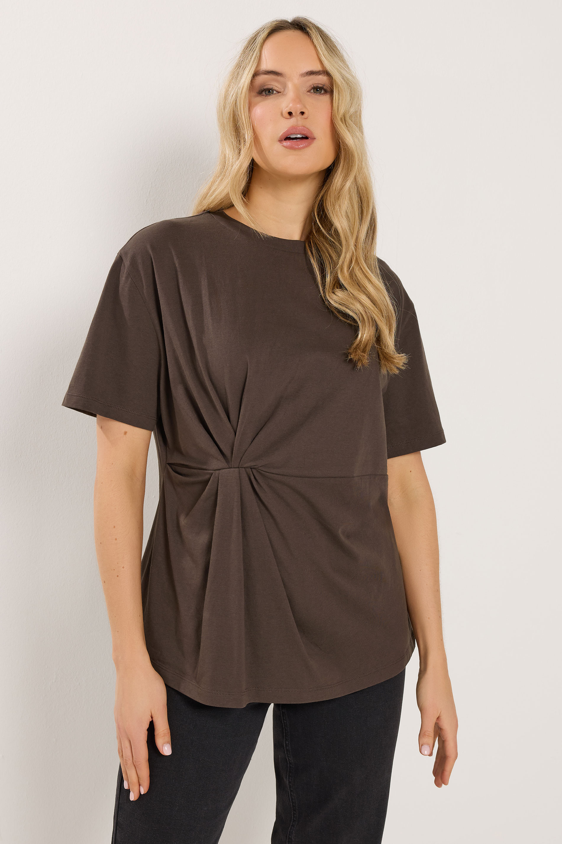 LTS Tall Women's Chocolate Brown Twist Front Cotton T-Shirt | Long Tall Sally 3