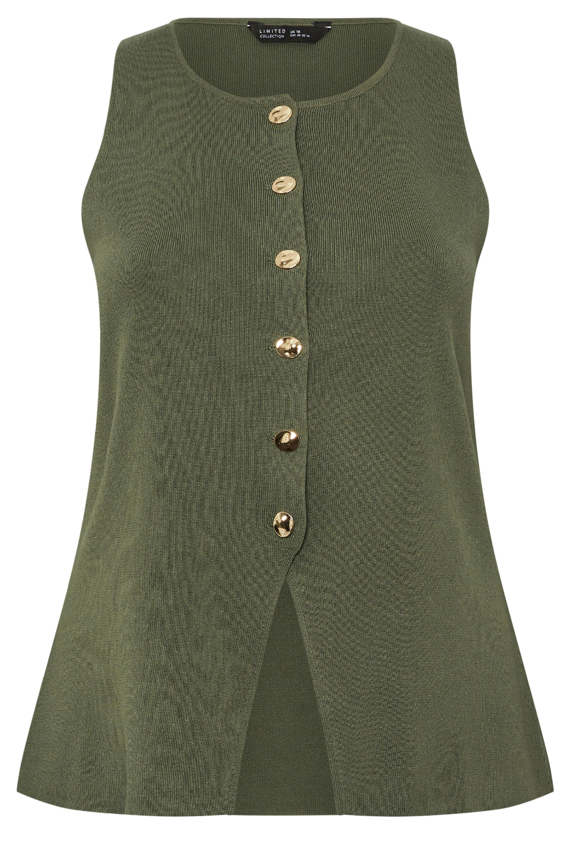 LIMITED COLLECTION Plus Size Khaki Green Knitted Waistcoat | Yours Clothing 6