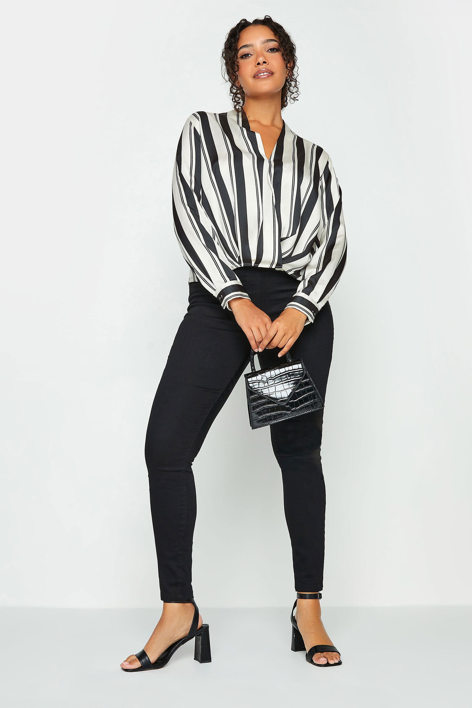 M&Co Black Stripe Print Wrap Front Blouse | M&Co 2