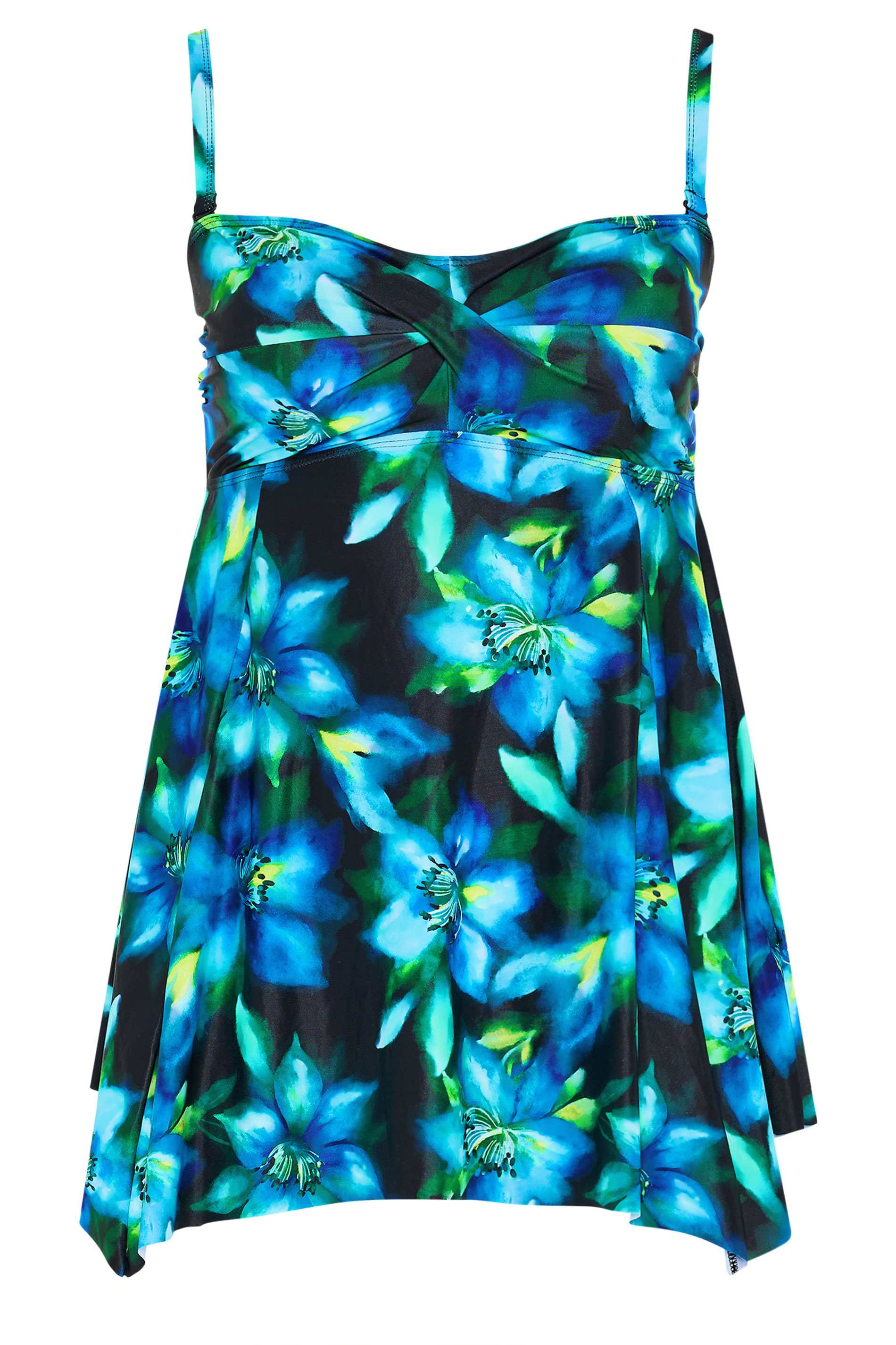 YOURS Plus Size Black Tropical Floral Hanky Hem Tankini Top | Yours Clothing 8