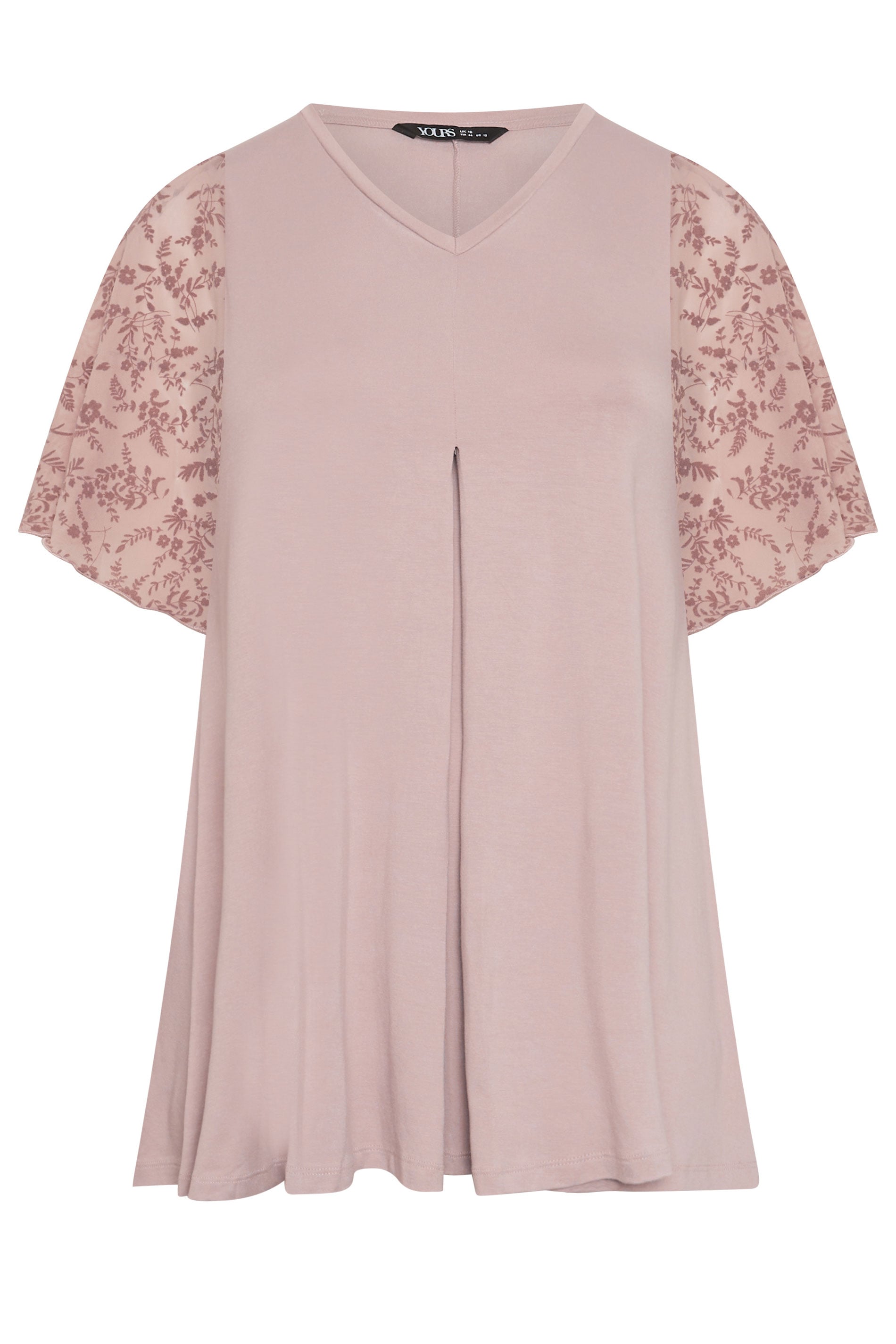 YOURS Plus Size Pink Pleat Front Floral Sleeve Top | Yours Clothing 5