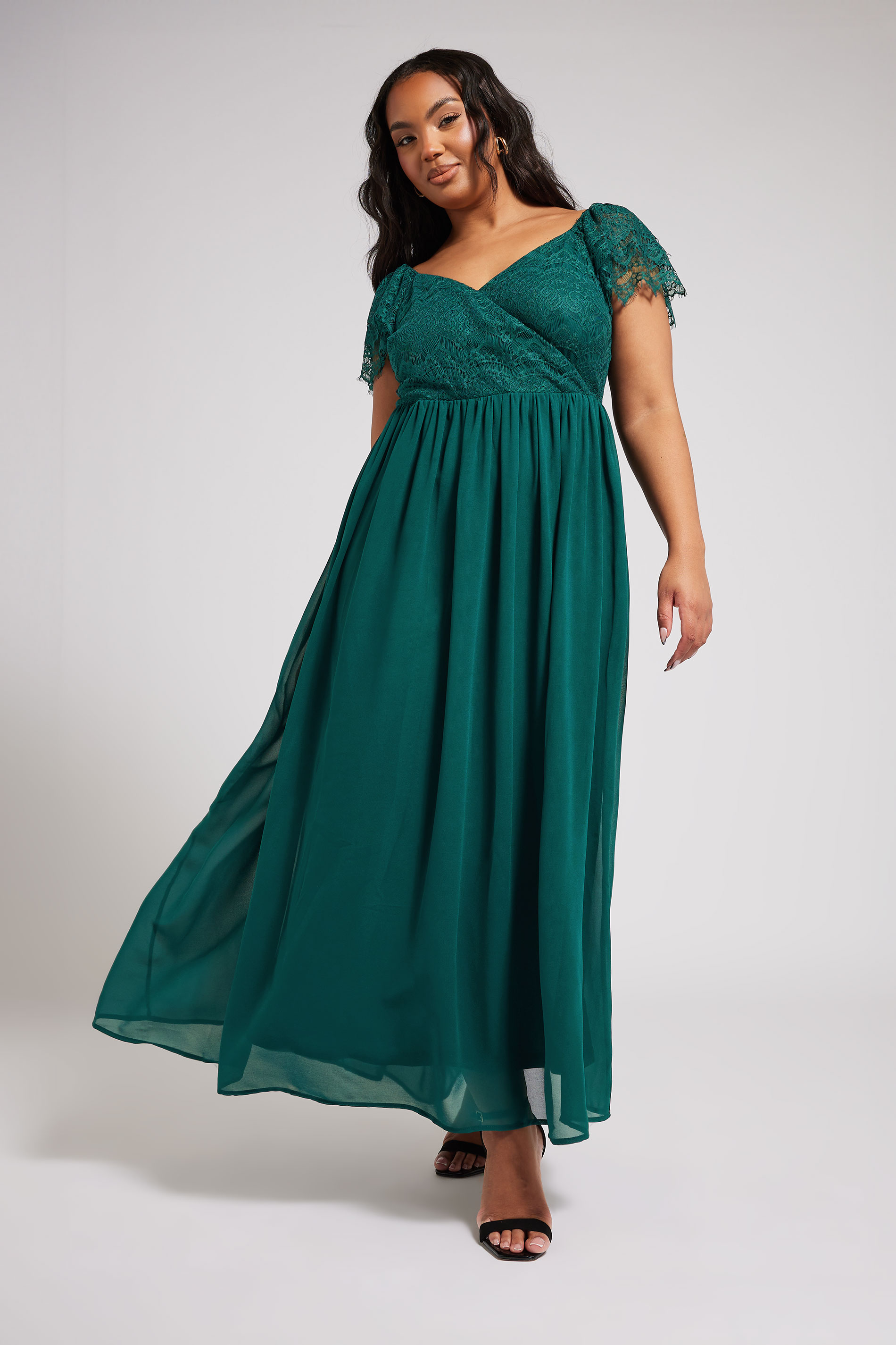 YOURS LONDON Plus Size Teal Green Lace Maxi Wrap Dress | Yours Clothing 3