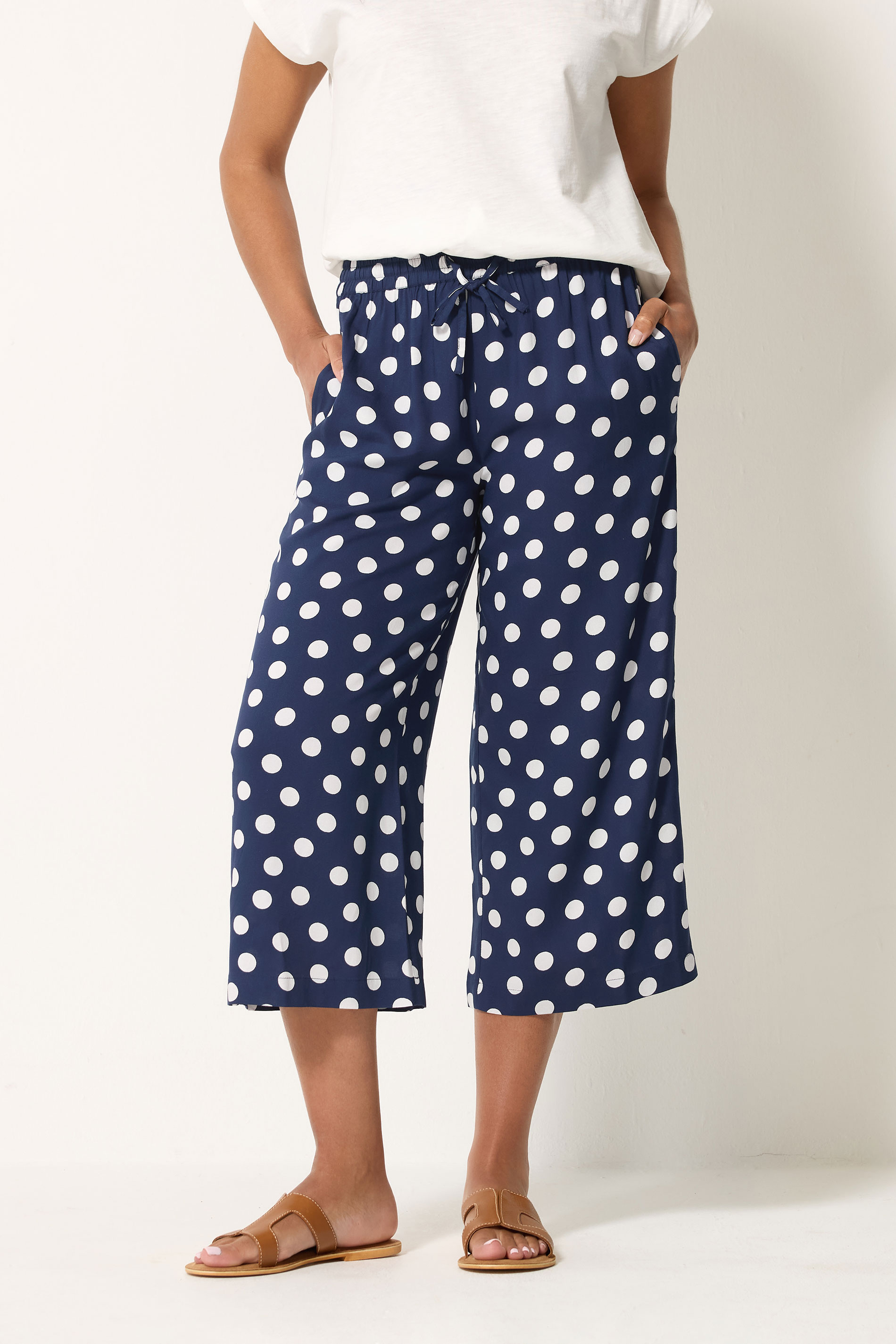 M&Co Navy Blue Polka Dot Cropped Trousers | M&Co 3