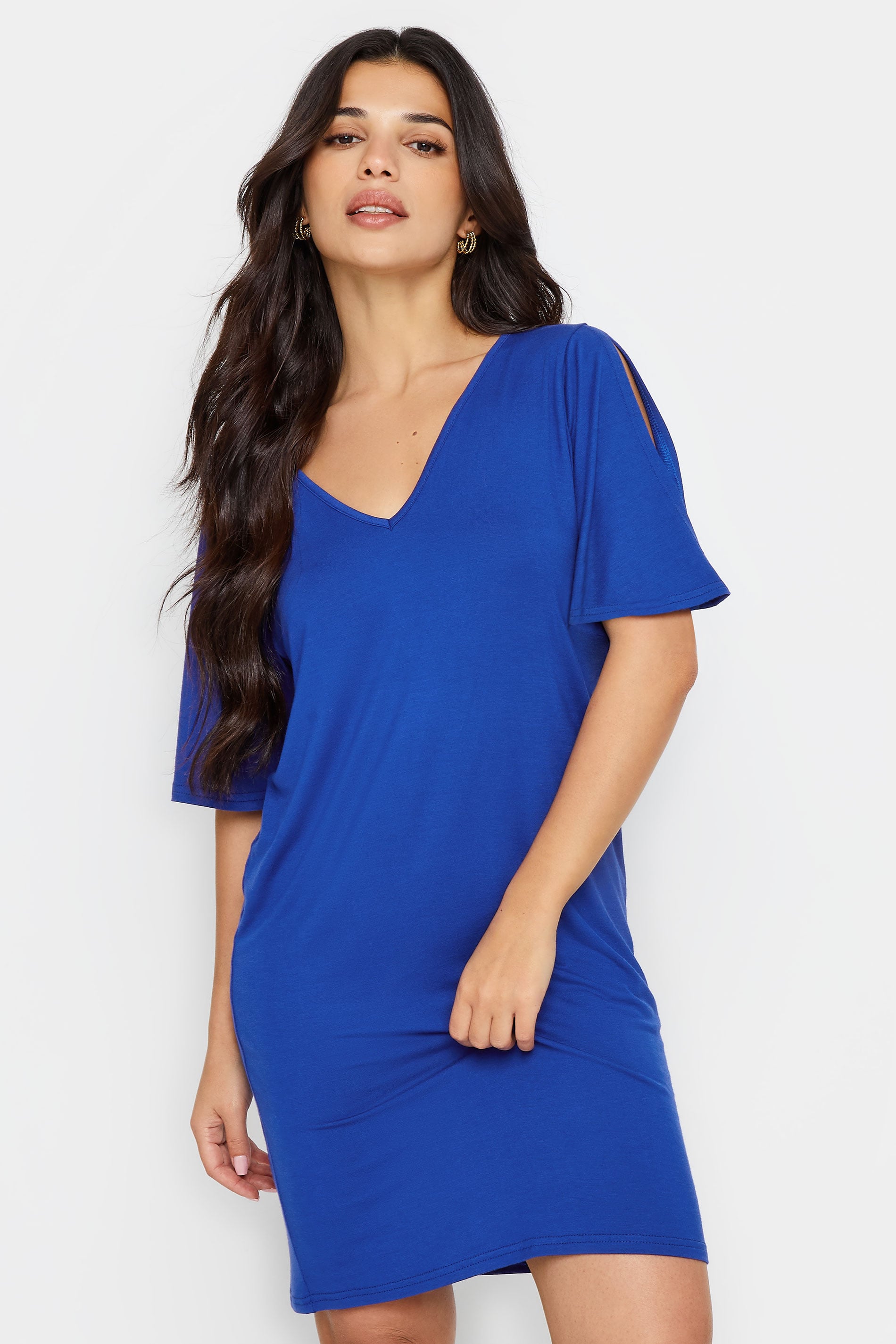 PixieGirl Petite Womens Blue Tie Back T-Shirt Dress | PixieGirl 3